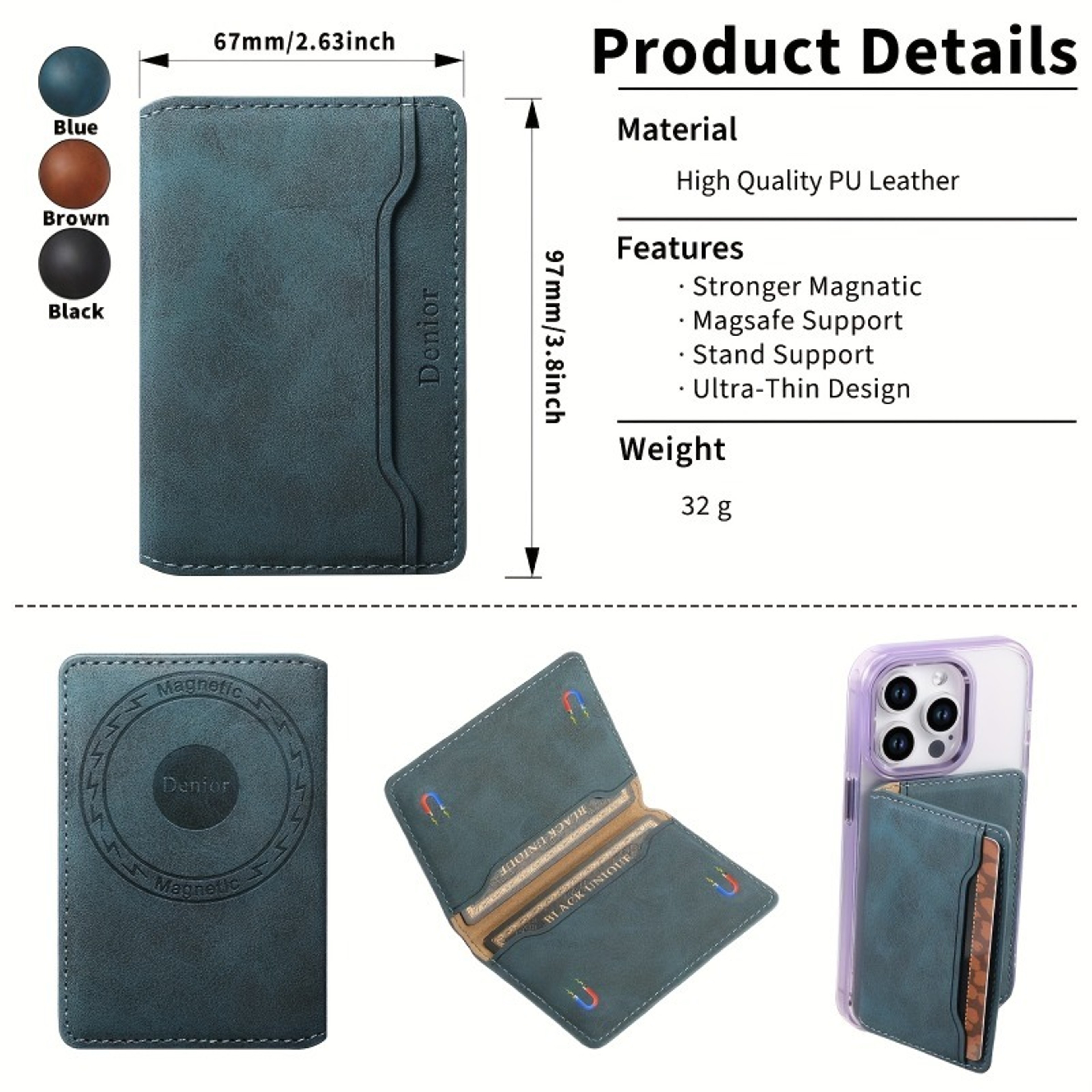 Magnetic Phone Case Credit Card Wallet, Faux Leather, Strong Magnet for Secure ID & Credit Card Storage – view 4