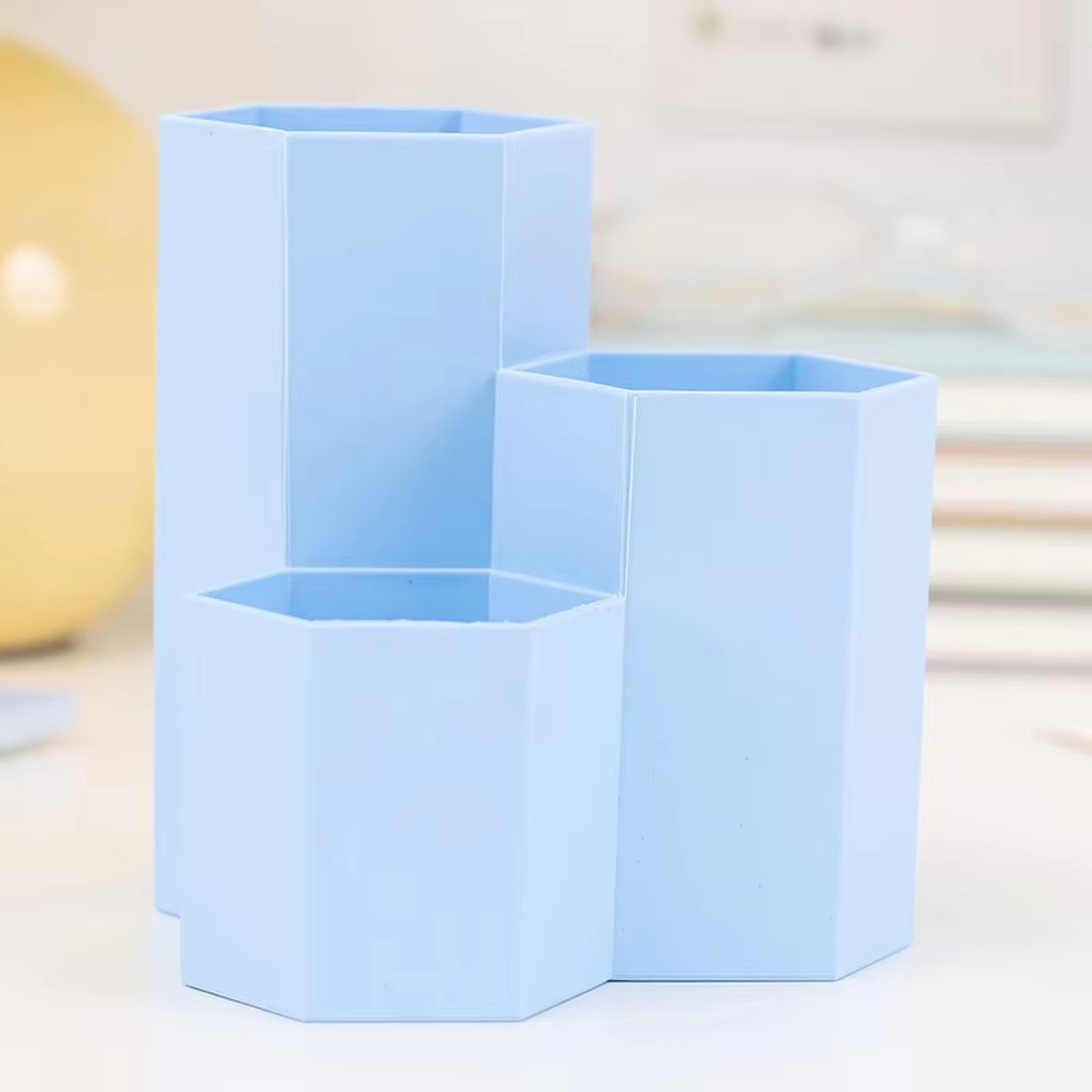 Student Office ThreeGrid Pen Holder Multifunctional Desktop Storage Box Makeup Brush And Small Item