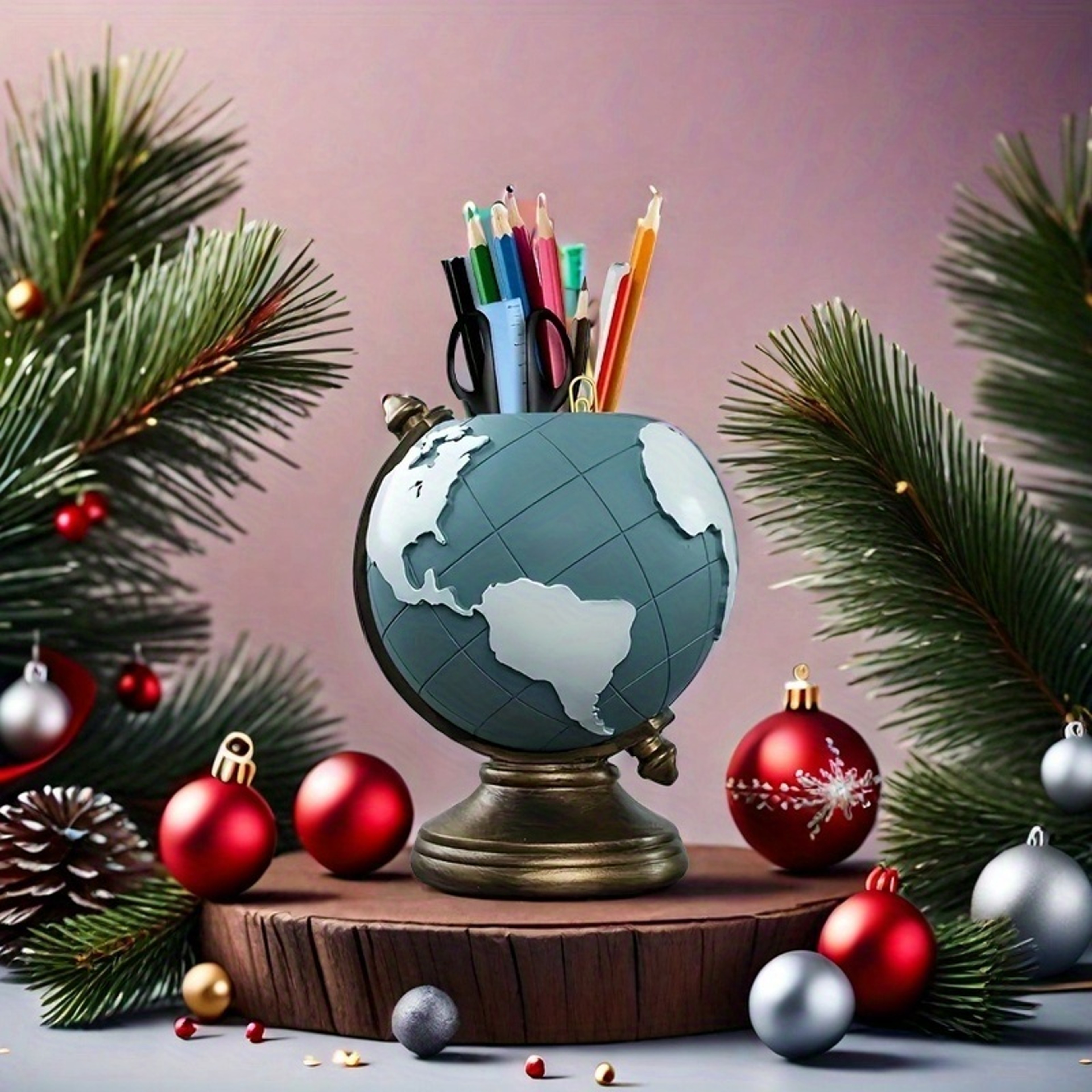 Unique Geographic Pen And Pencil Storage Creative Globe Resin Desk Organizer 4