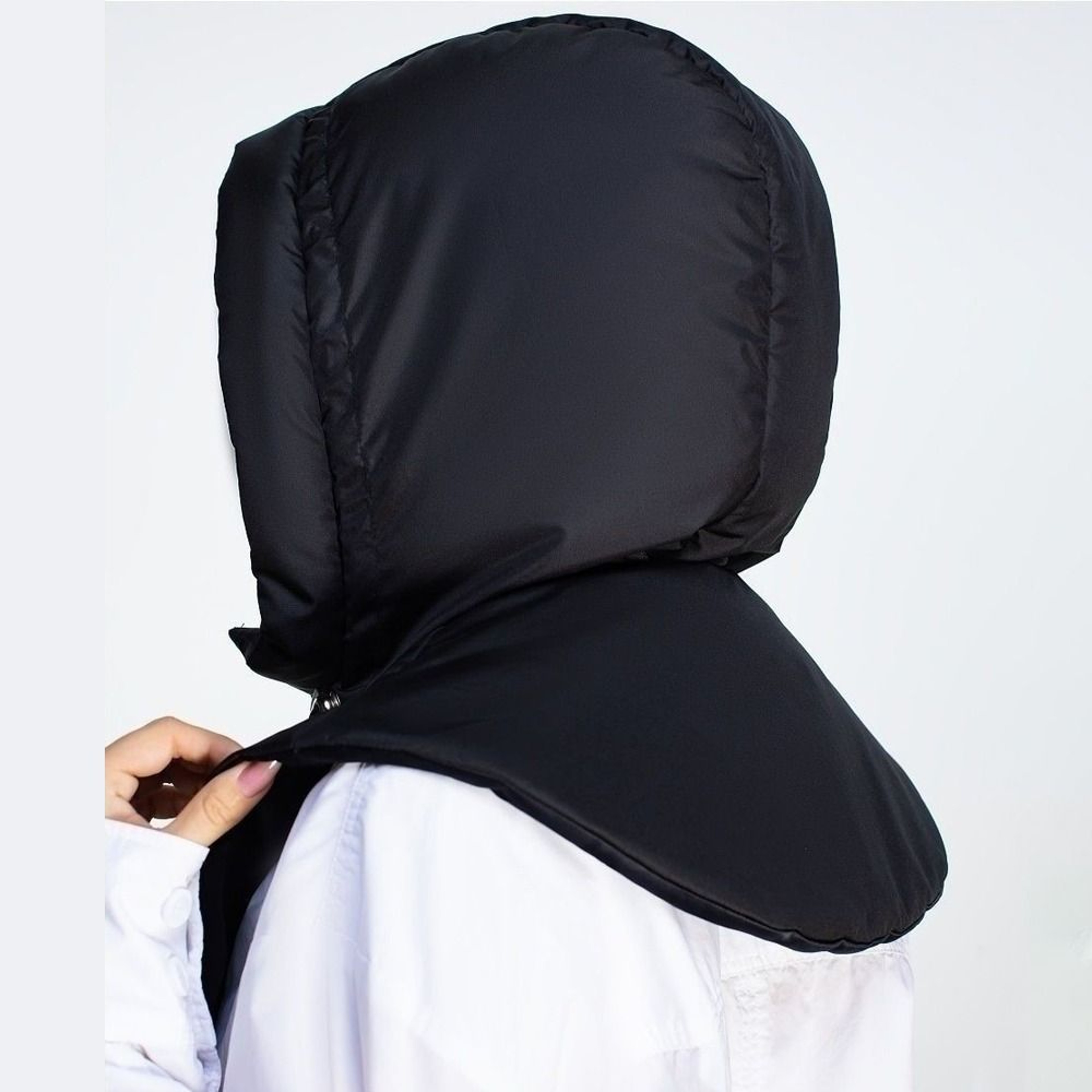 Womens Ultralight Down Hooded Hats Drawstring Neck Cover Removable Scarf Zipper Coat Balaclava Hat 2