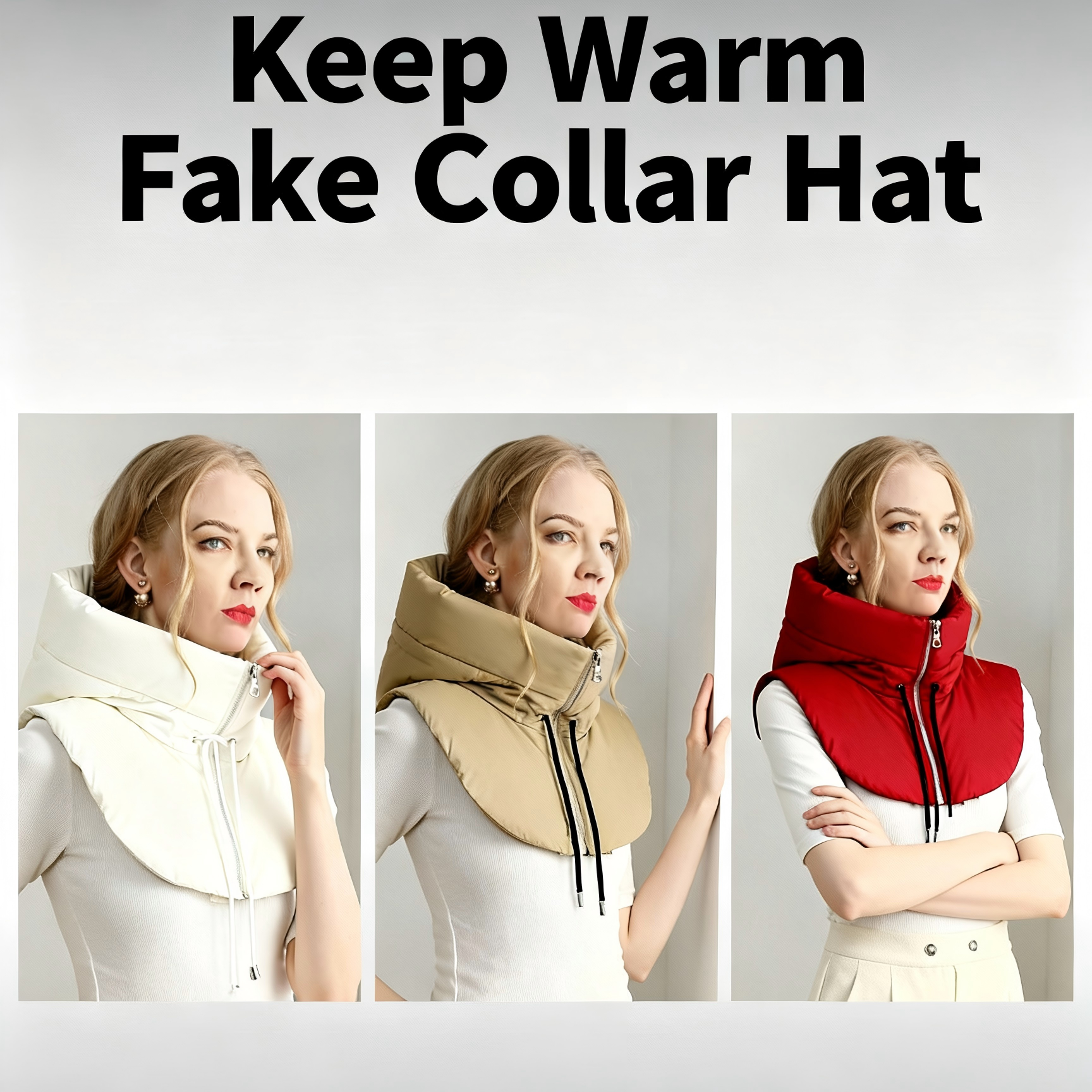 Womens Ultralight Down Hooded Hats Drawstring Neck Cover Removable Scarf Zipper Coat Balaclava Hat 4