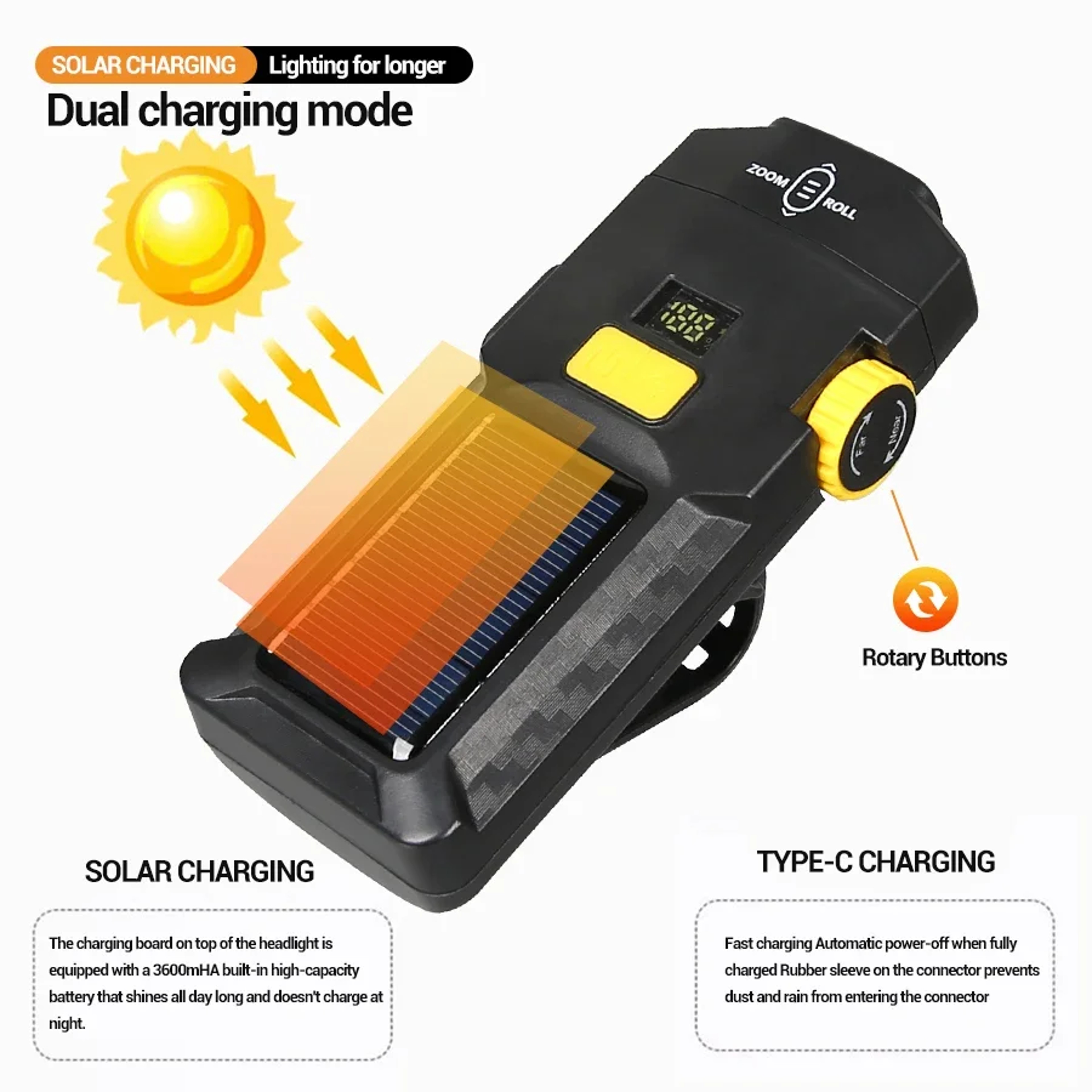 MTB Mountain Road Bike Front Lamp USB Rechargeable Solar Bicycle Light With Power Display Integrate 2
