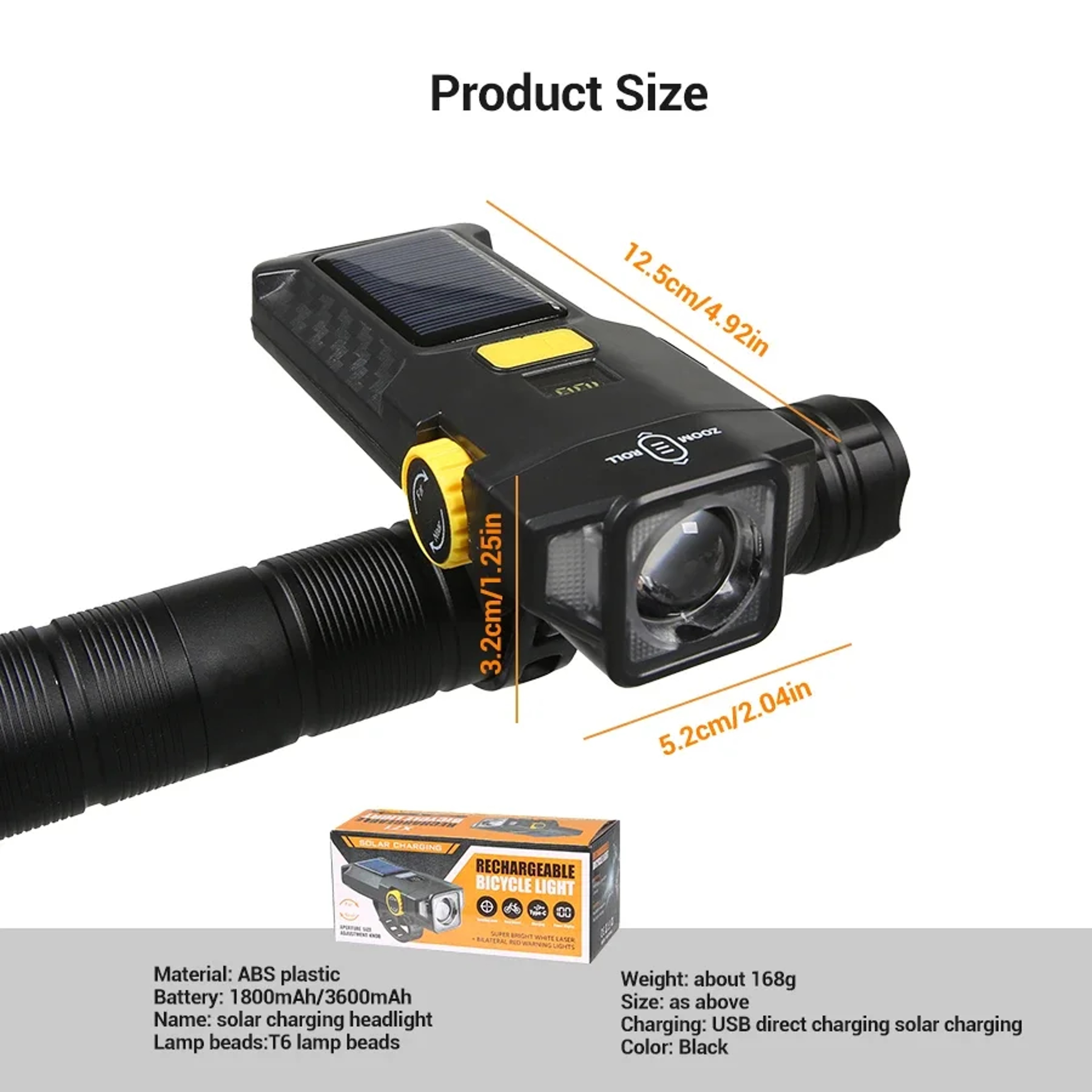 MTB Mountain Road Bike Front Lamp USB Rechargeable Solar Bicycle Light With Power Display Integrate 6