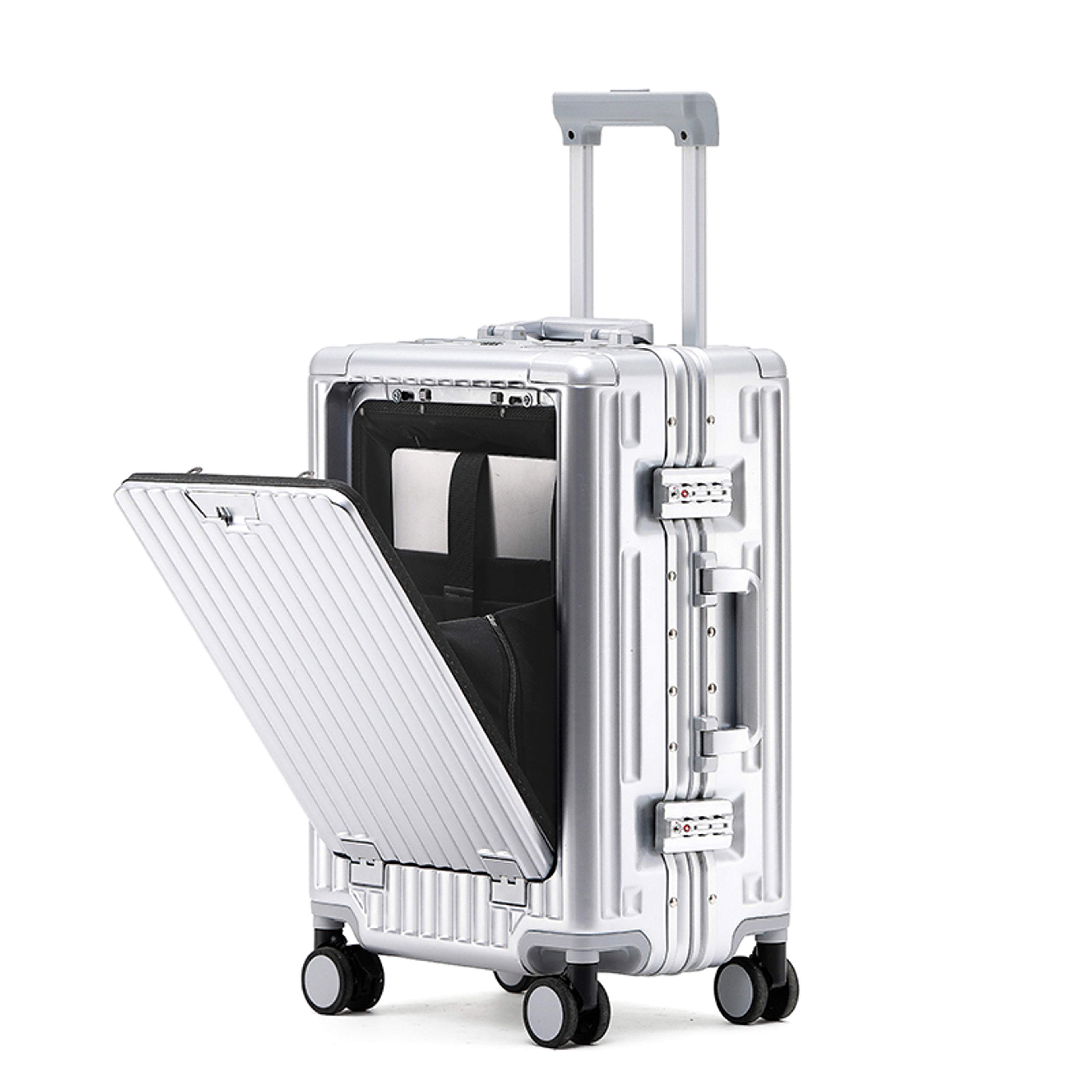 Aluminum Frame Trolley Case Silent Wheels Mobile Phone Holder USB Charging For Vacation  Business T 0