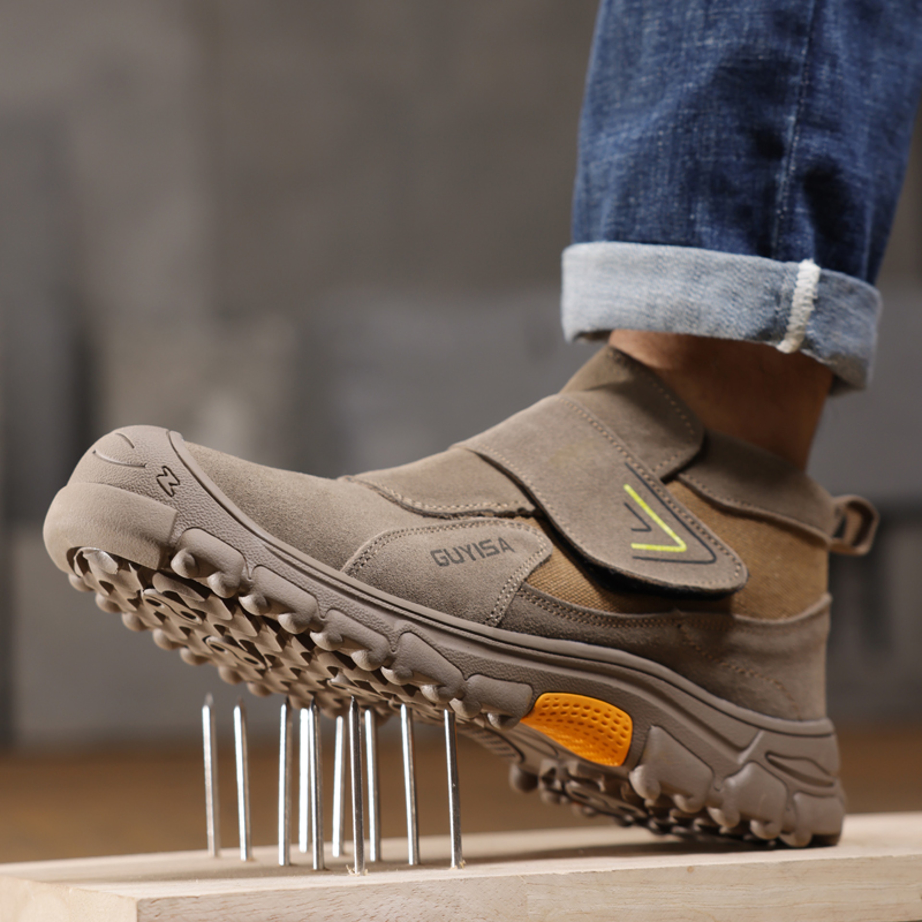 Wearresistant Men Cow Suede Safety Shoes Antismash Anti Puncture Welding Shoes Industrial Work Foot 0