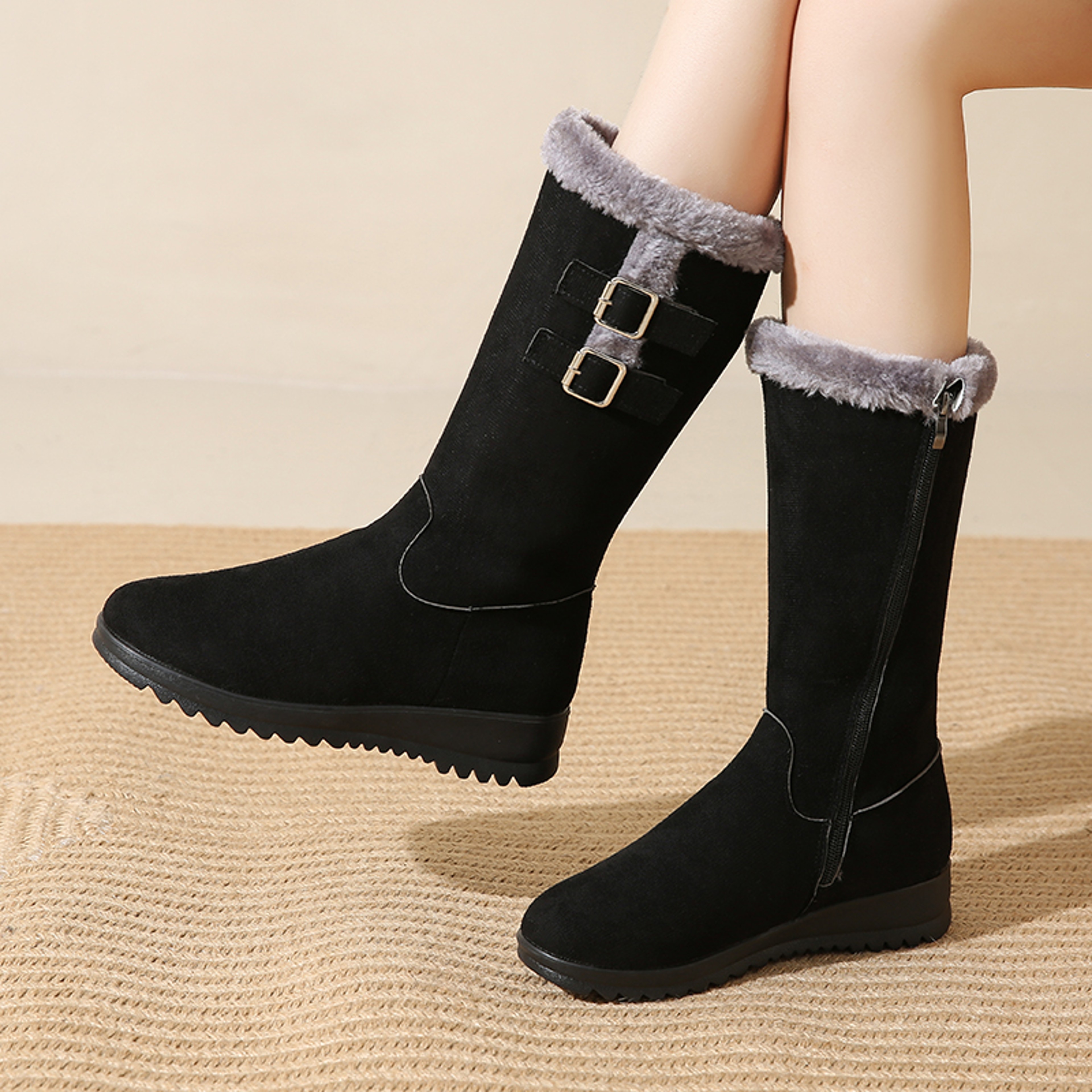 Winter Warm Boots, Fleece-Lined Boots, Thick Sole High Tube Mom Shoes – view 3