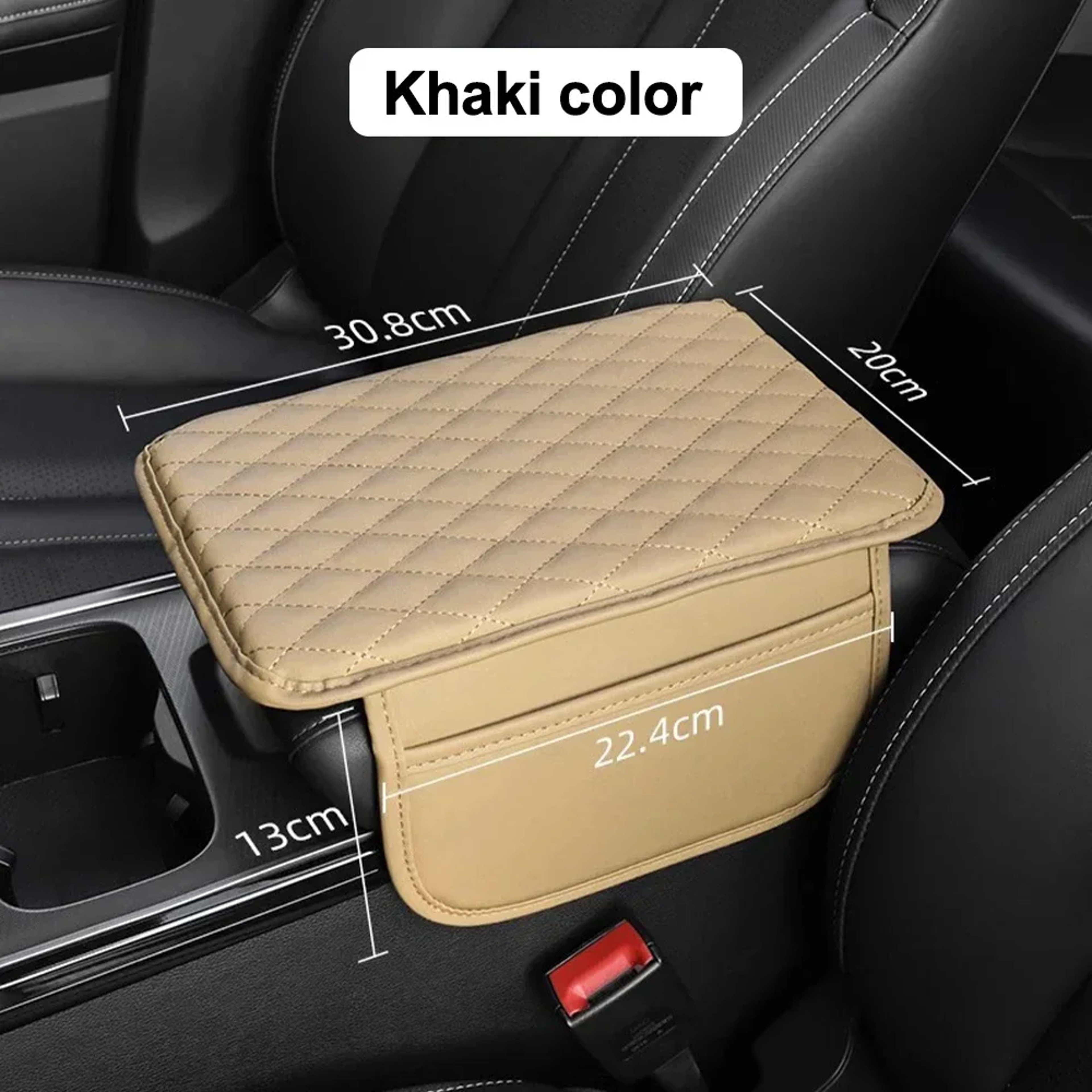 Beige Quilted Leather Car Armrest Cushion With Storage Fit Most Auto Consoles 6