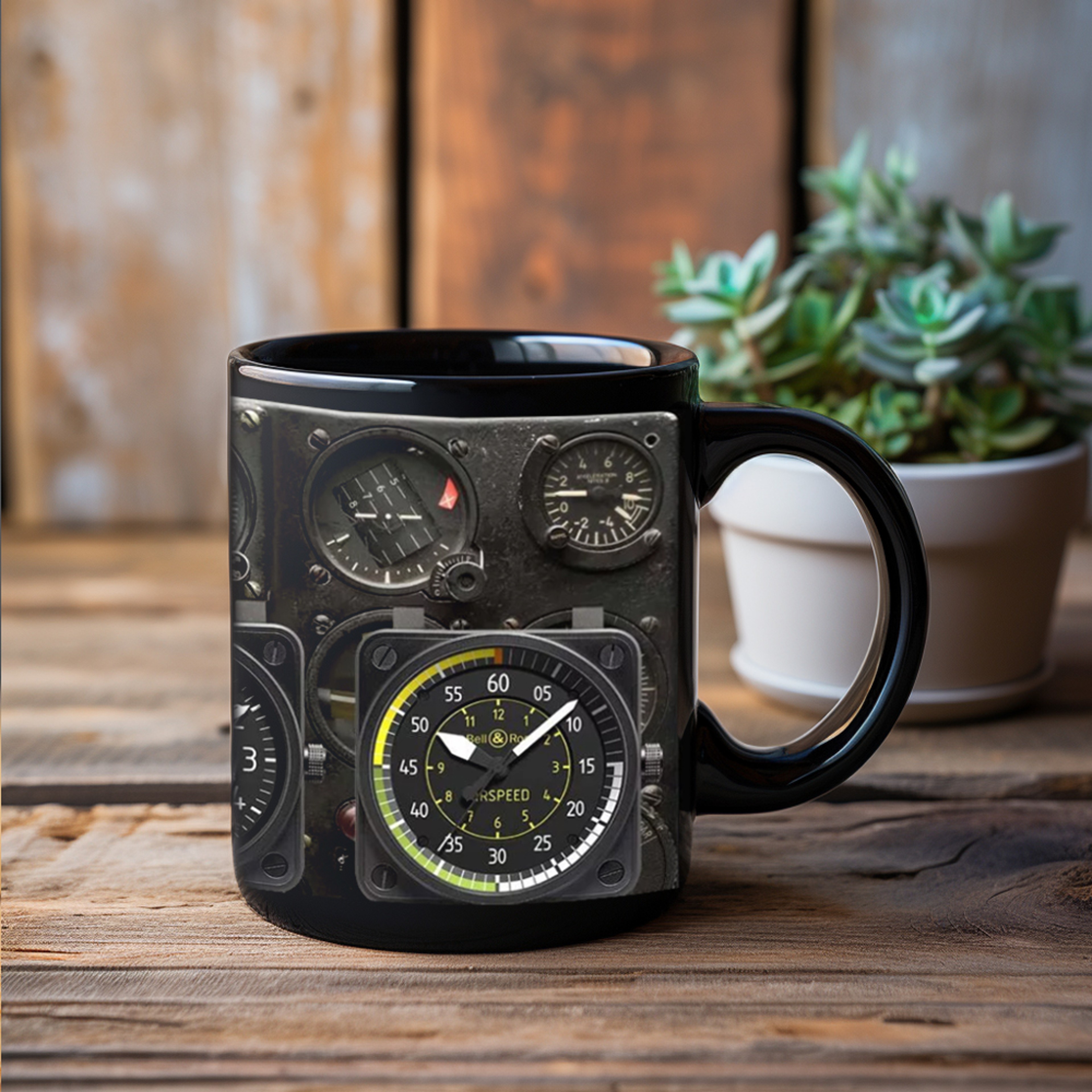 Dad Birthday Gift, Spaceship Combat Aircraft Instrument Panel Coffee Mug, Black Ceramic Mug, Father Tea Cup – view 9