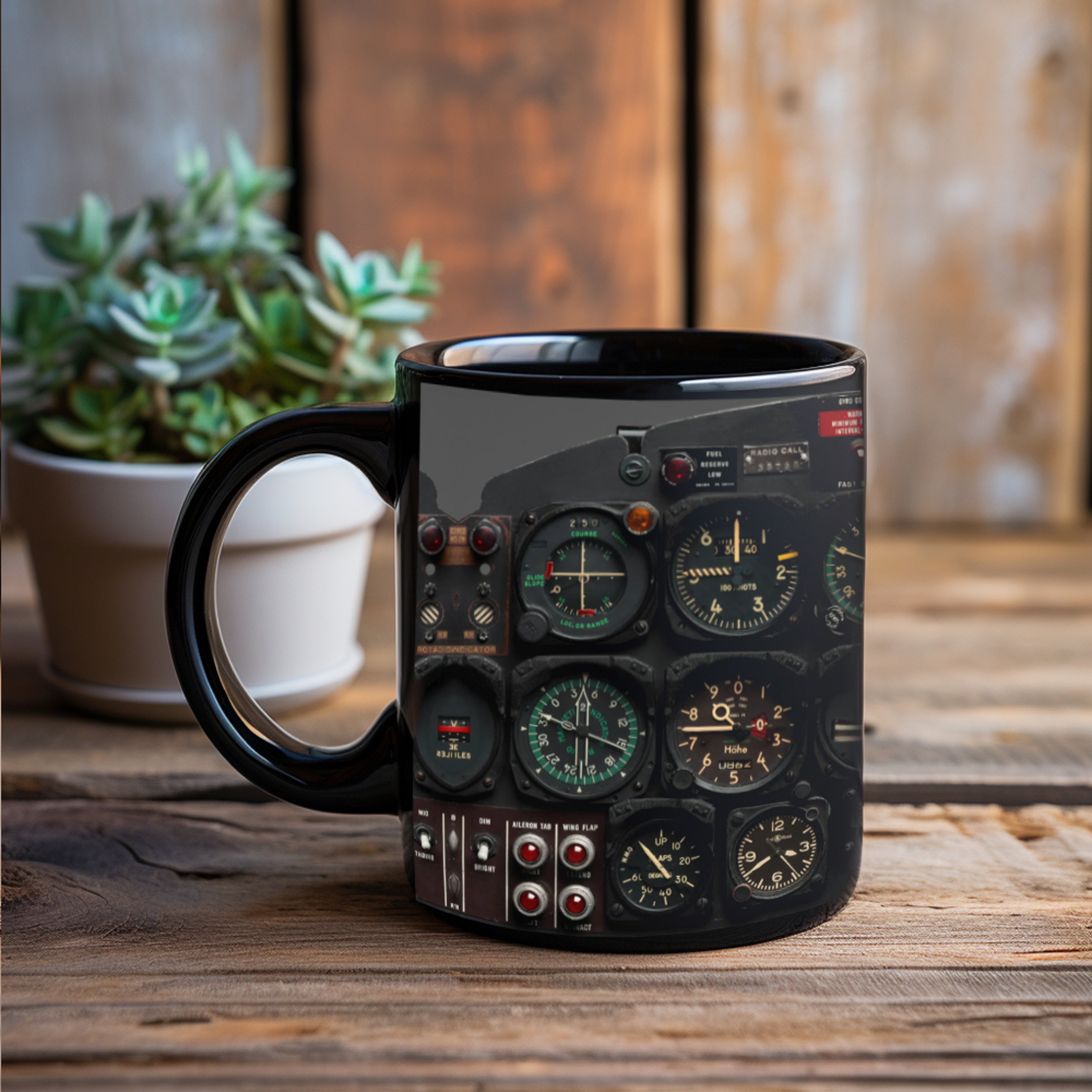 Dad Birthday Gift, Spaceship Combat Aircraft Instrument Panel Coffee Mug, Black Ceramic Mug, Father Tea Cup – view 13