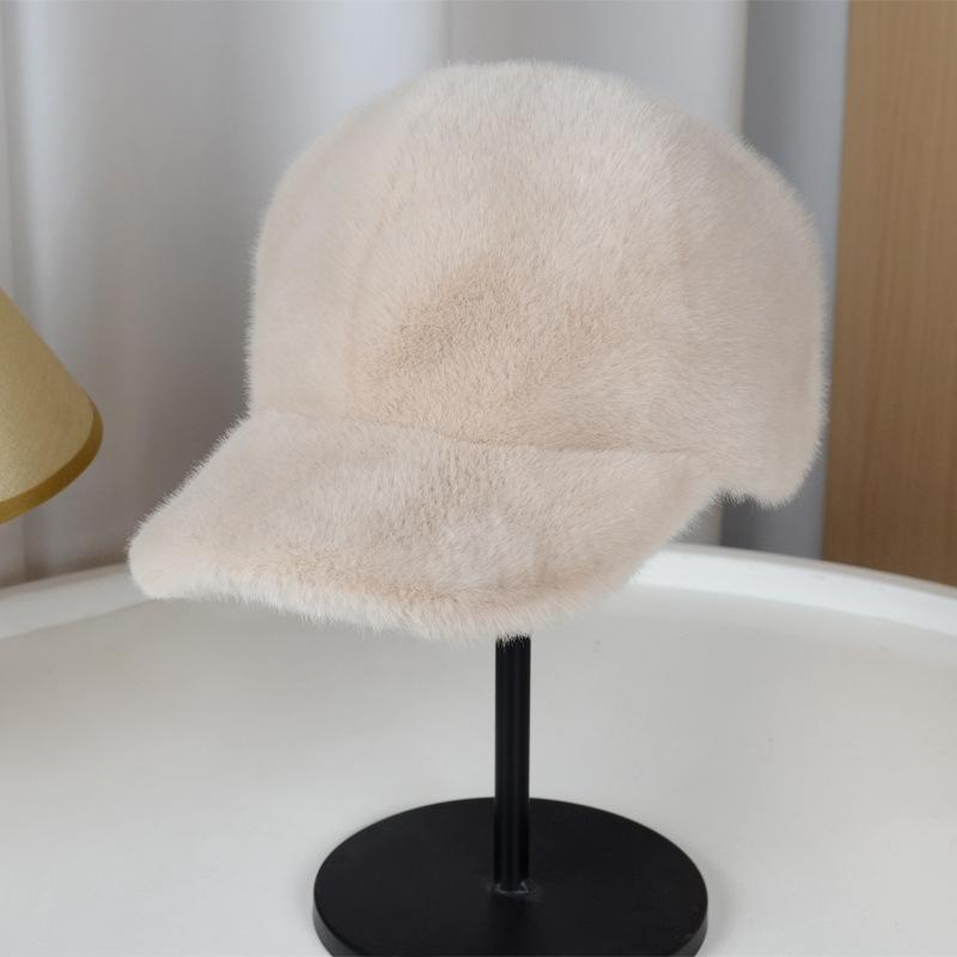 Plush Faux Fur Baseball Hat Mens Winter Snapback Solid Color Thickened Fashion Cap For Women 9