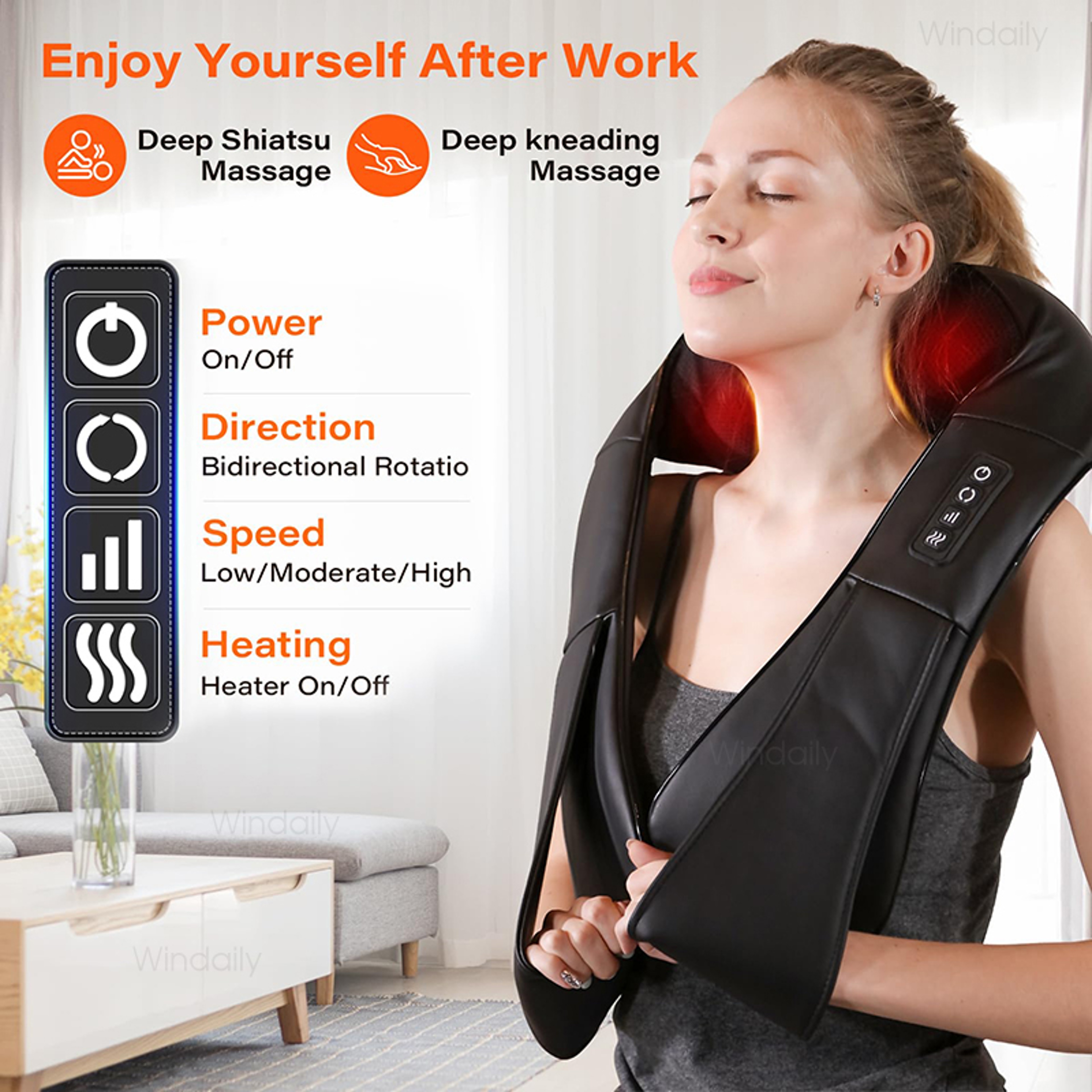 Electric Neck and Shoulder Massager with Heat, Back Massager Kneading Pillow for Full Body Muscle Relief, Home & Car Use – view 4