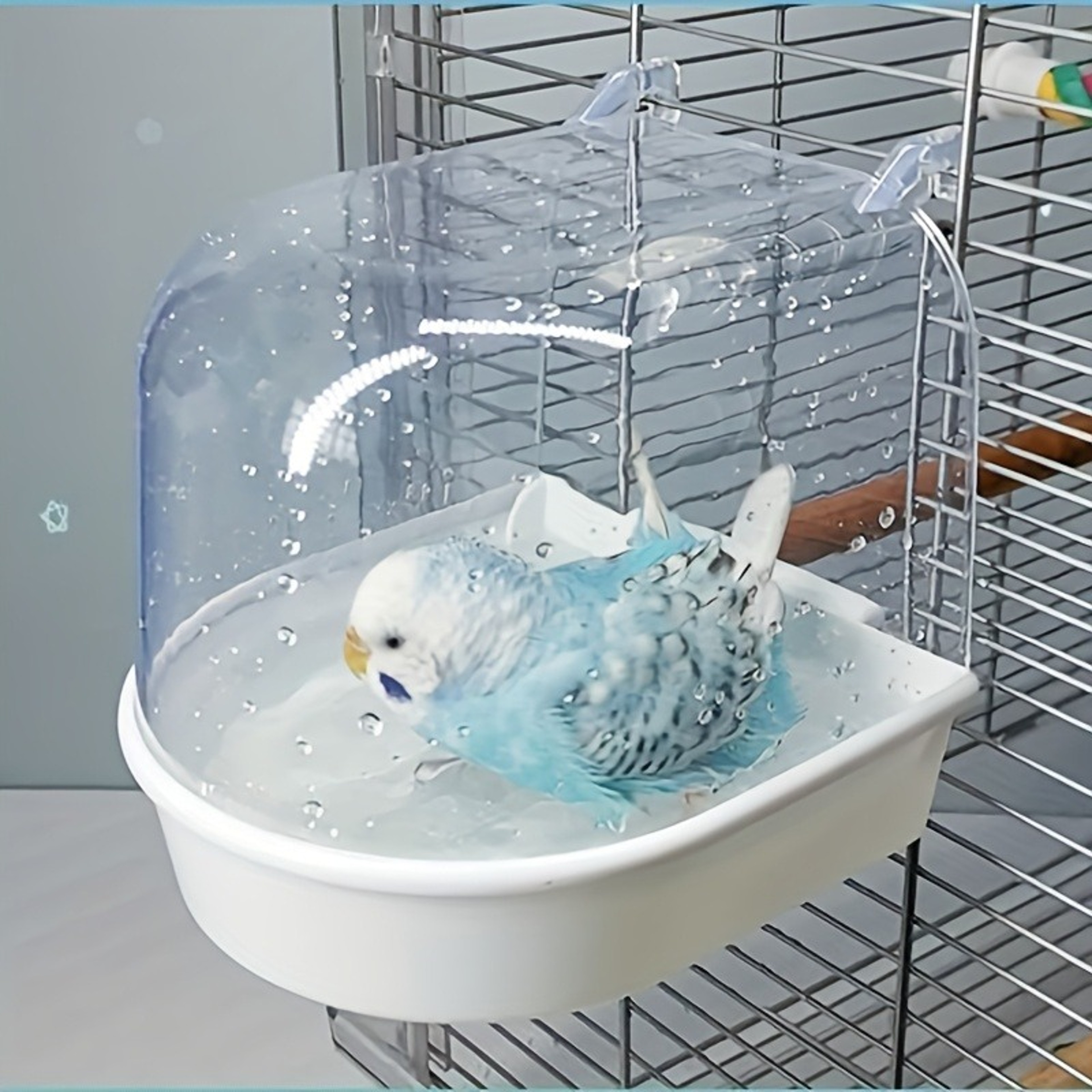 Splash-Proof Transparent Bird Bath Tub, Parrot Shower w/ Easy-Grip Handle for Lovebirds & Conures – view 1