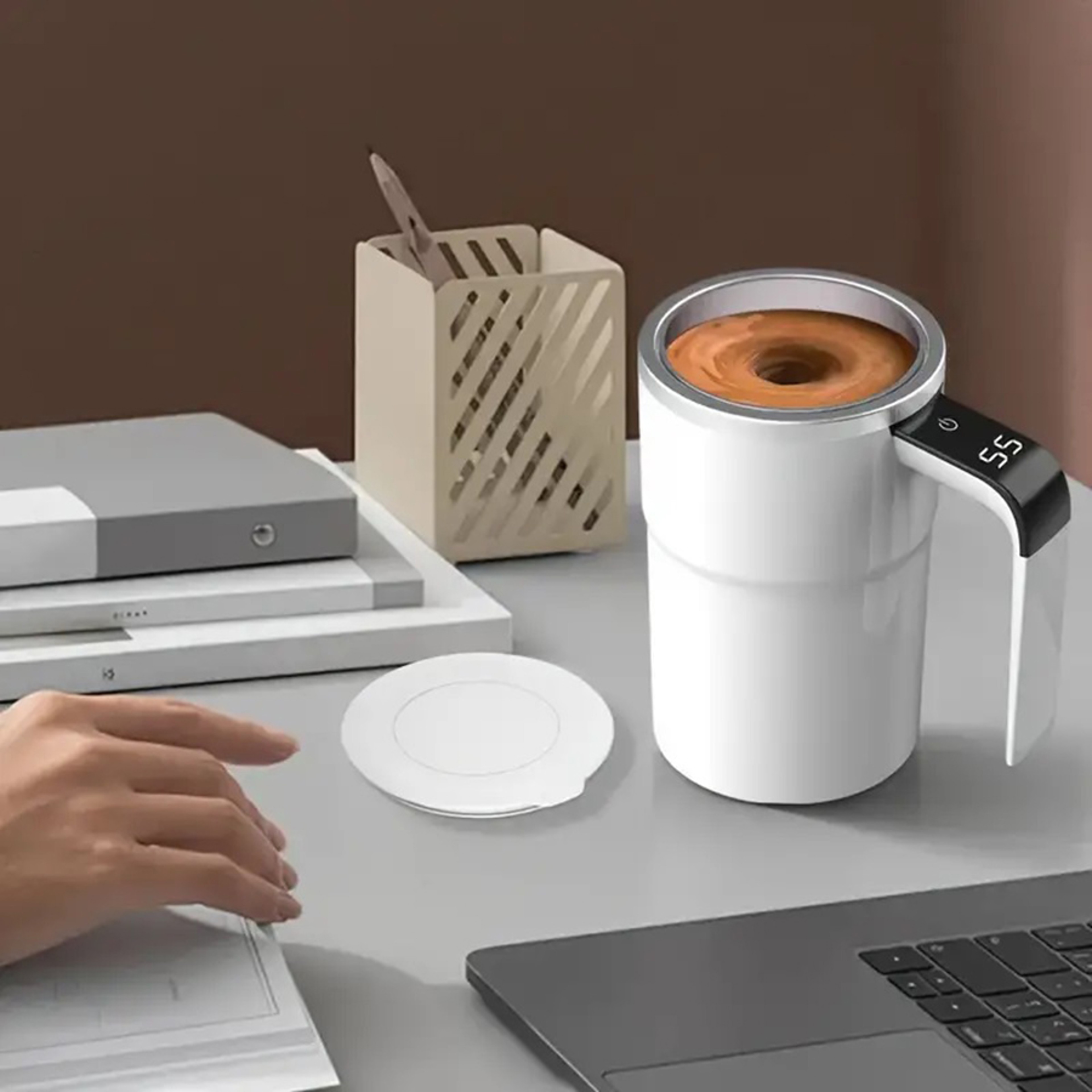 Automatic Magnetic Self Stirring Coffee Cup, Digital Temperature Display Stirring Cup for Coffee Lovers – view 6