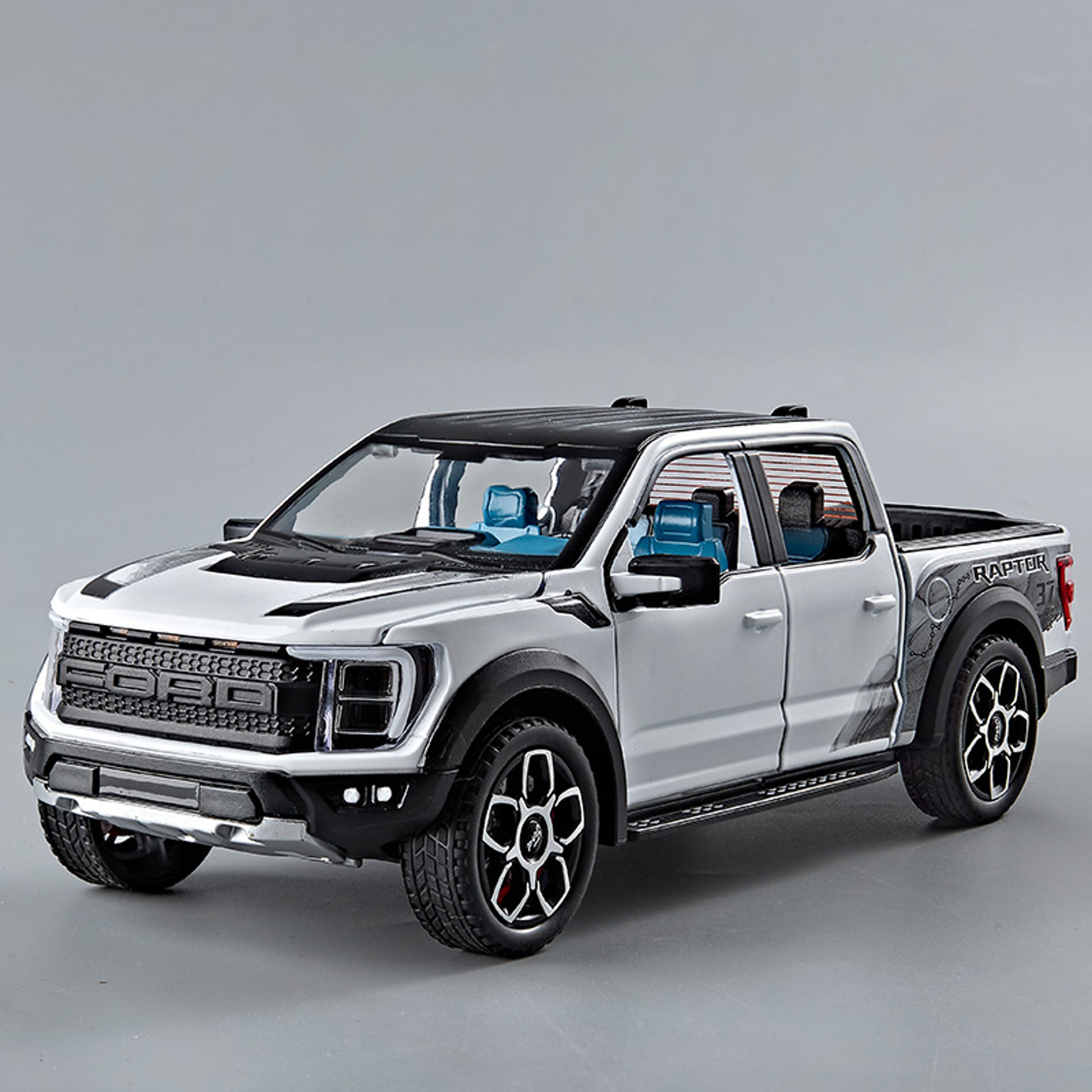 Alloy Diecast Ford Raptor F150 Pickup Truck Toy Car, Doors Opened Pull Back, Sound and Light Model Car for Boys – view 11