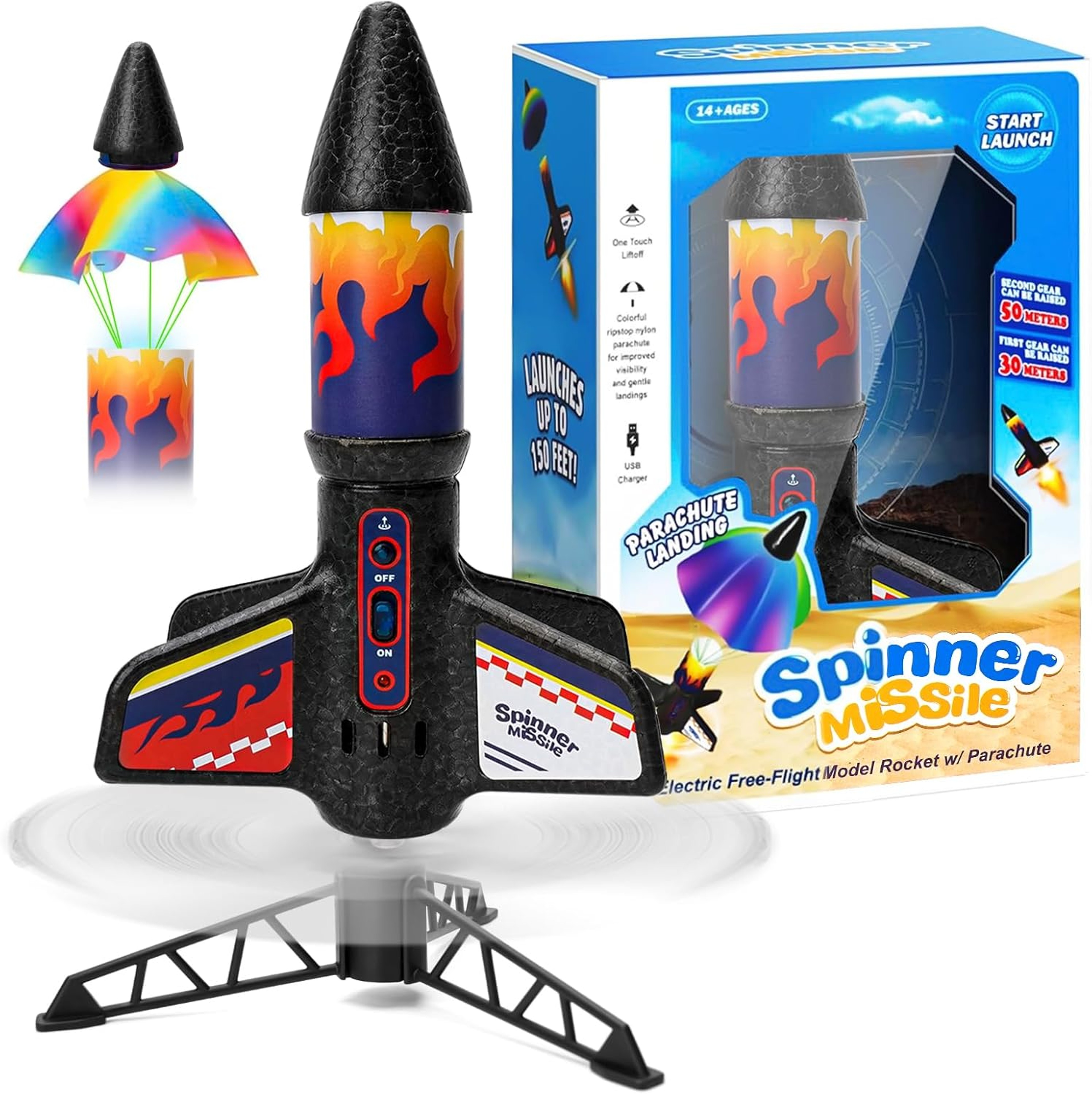 Motorized Rocket Launcher Toy For Kids 200 Feet Flight With Parachute Outdoor Fun 0