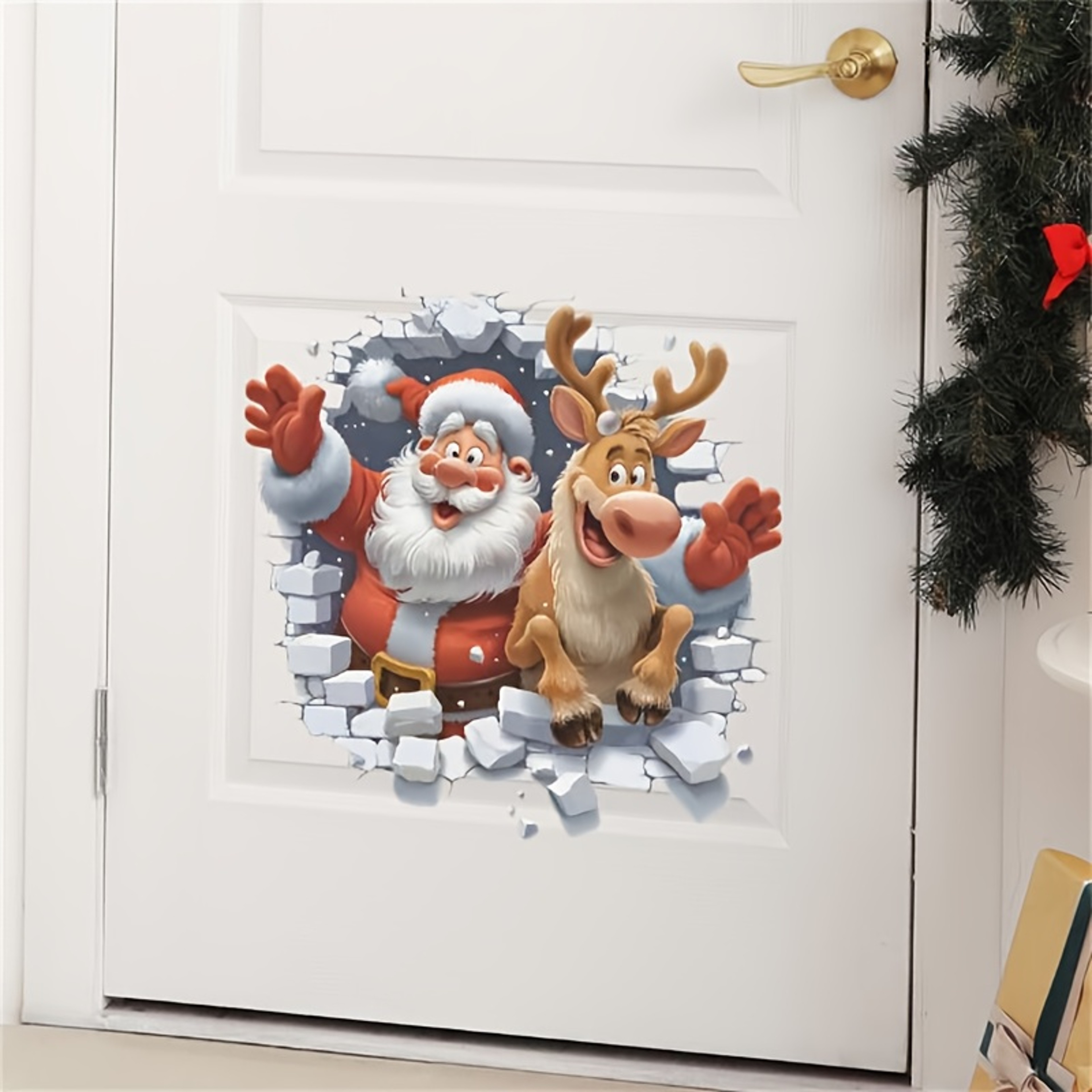 Christmas Decorative Stickers Self Adhesive Removable 3D Santa Claus And Rudolf Wall Stickers For H 5