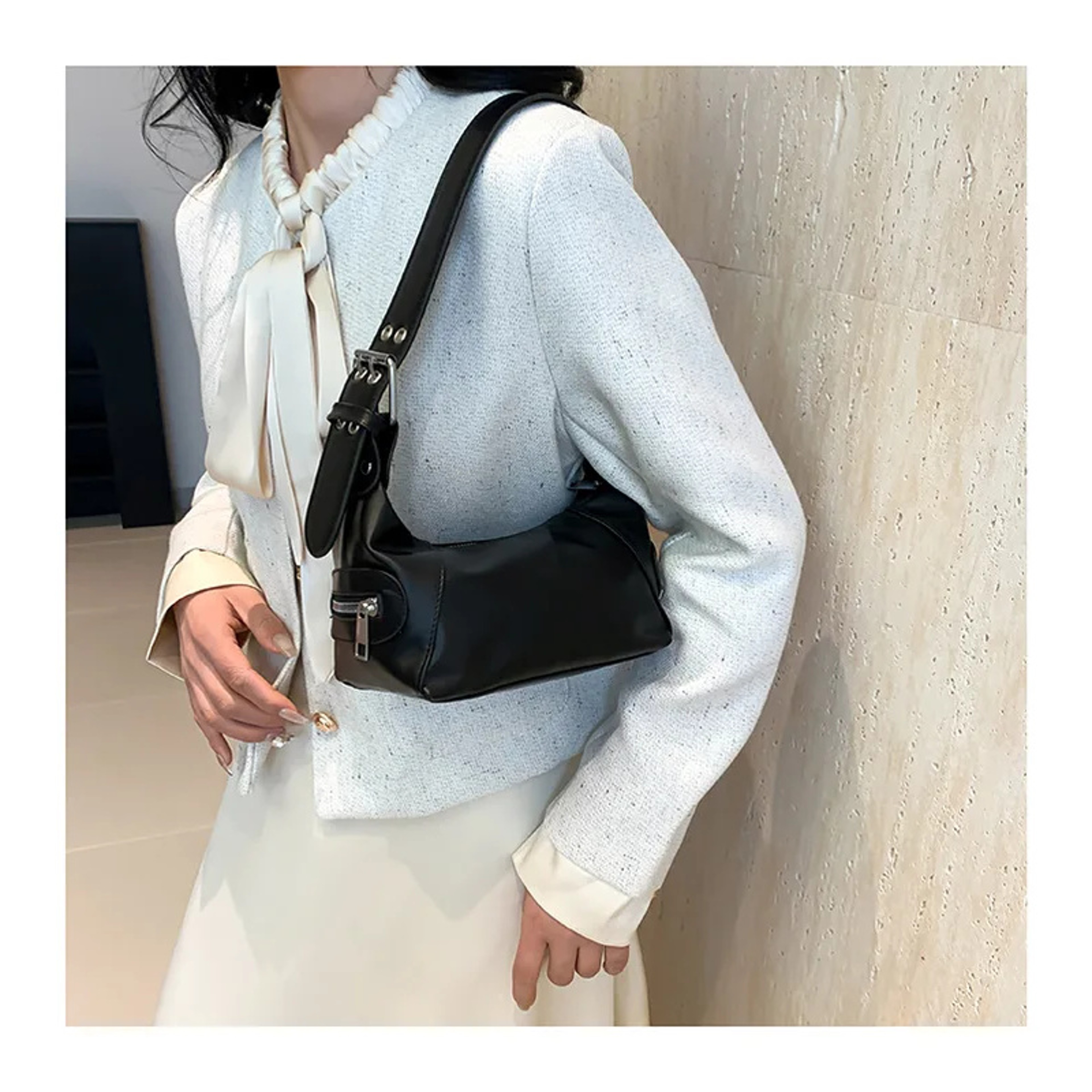 Retro Leather Zipper Handbag, New Women Armpit Shoulder Bag – view 3