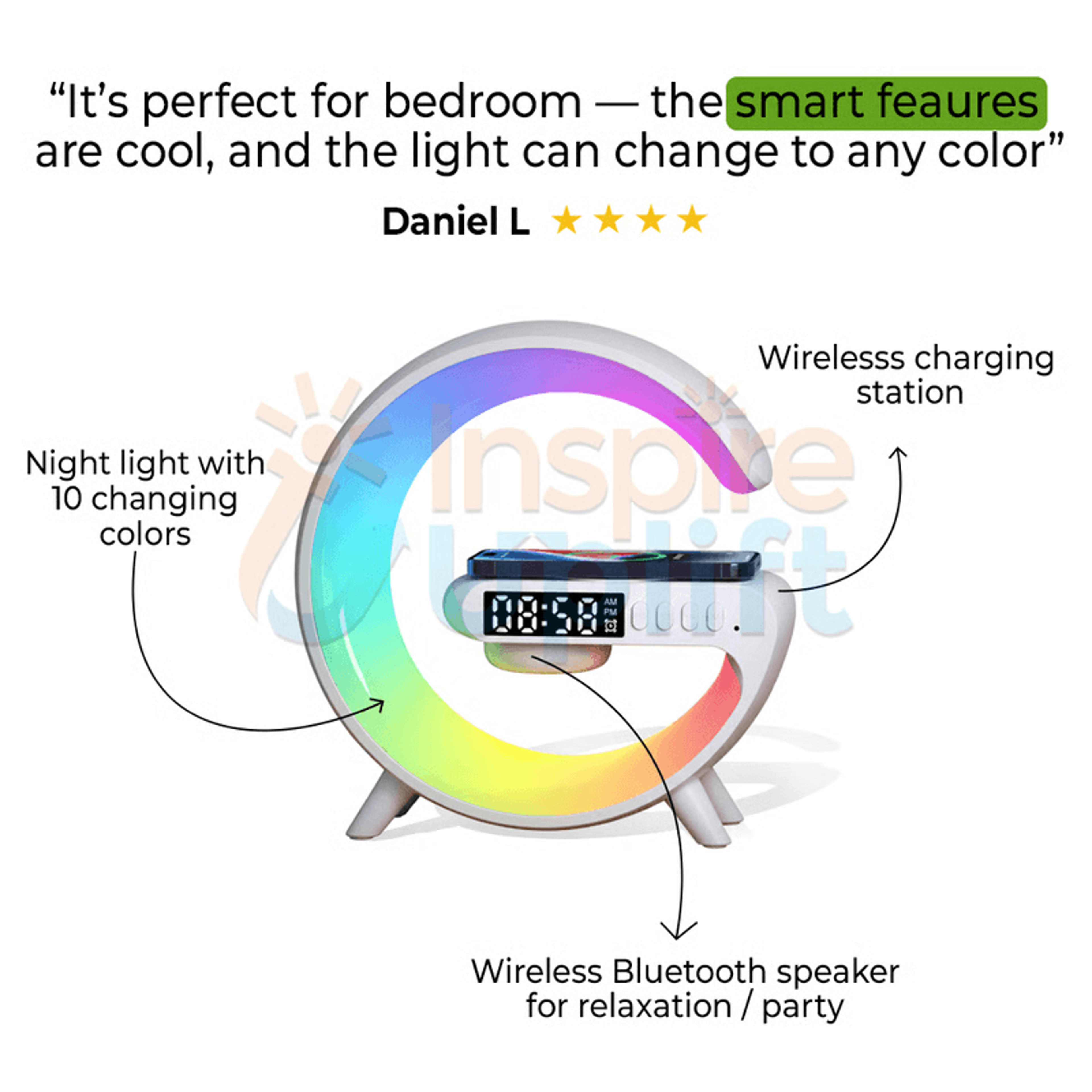 Smart WakeUp Light Alarm Clock With Speaker  Wireless Charger Gentle Mornings Made Easy 2