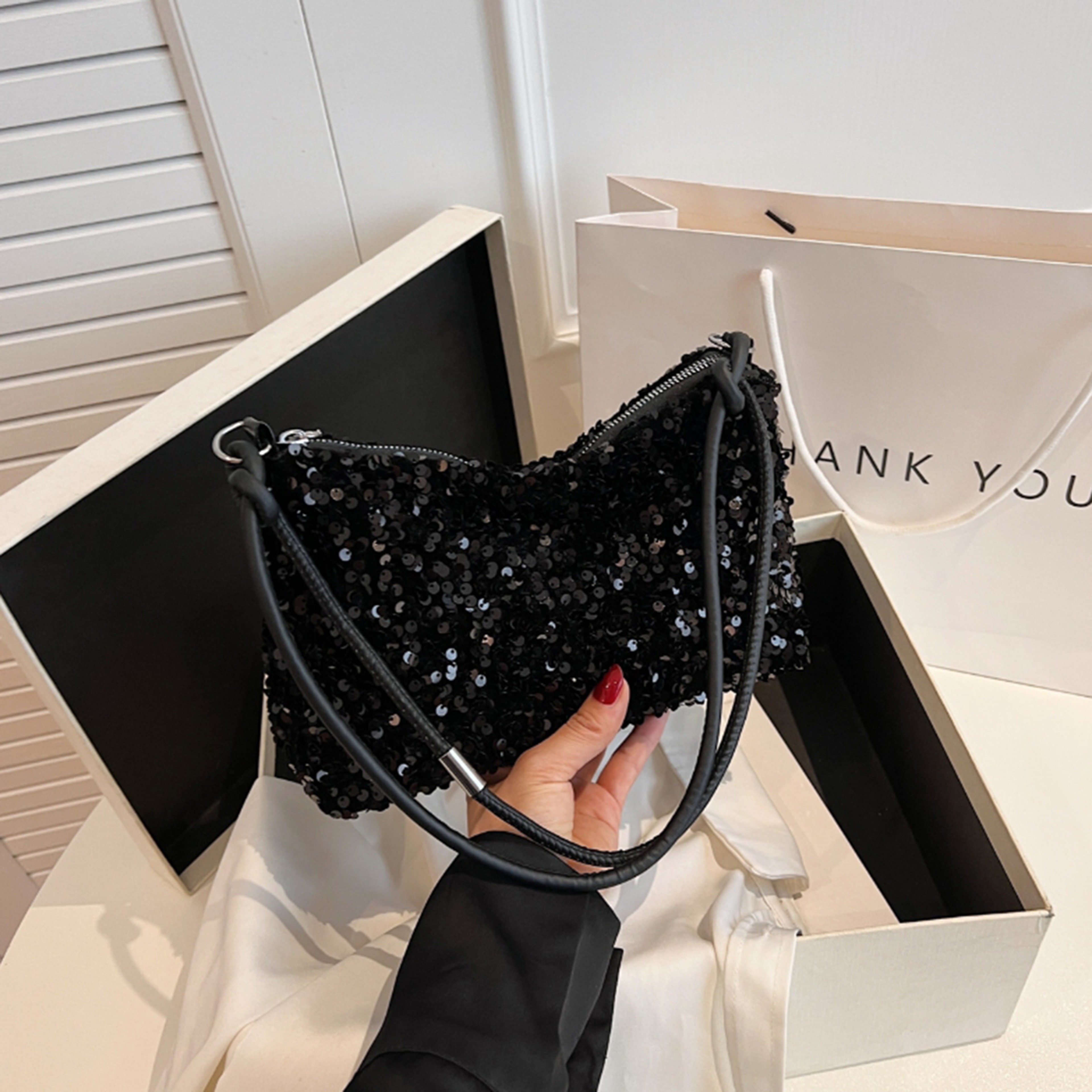 Casual Chic Design Black Spice Glitter Underarm Bag, Stylish Crossbody Shoulder Bag – view 1