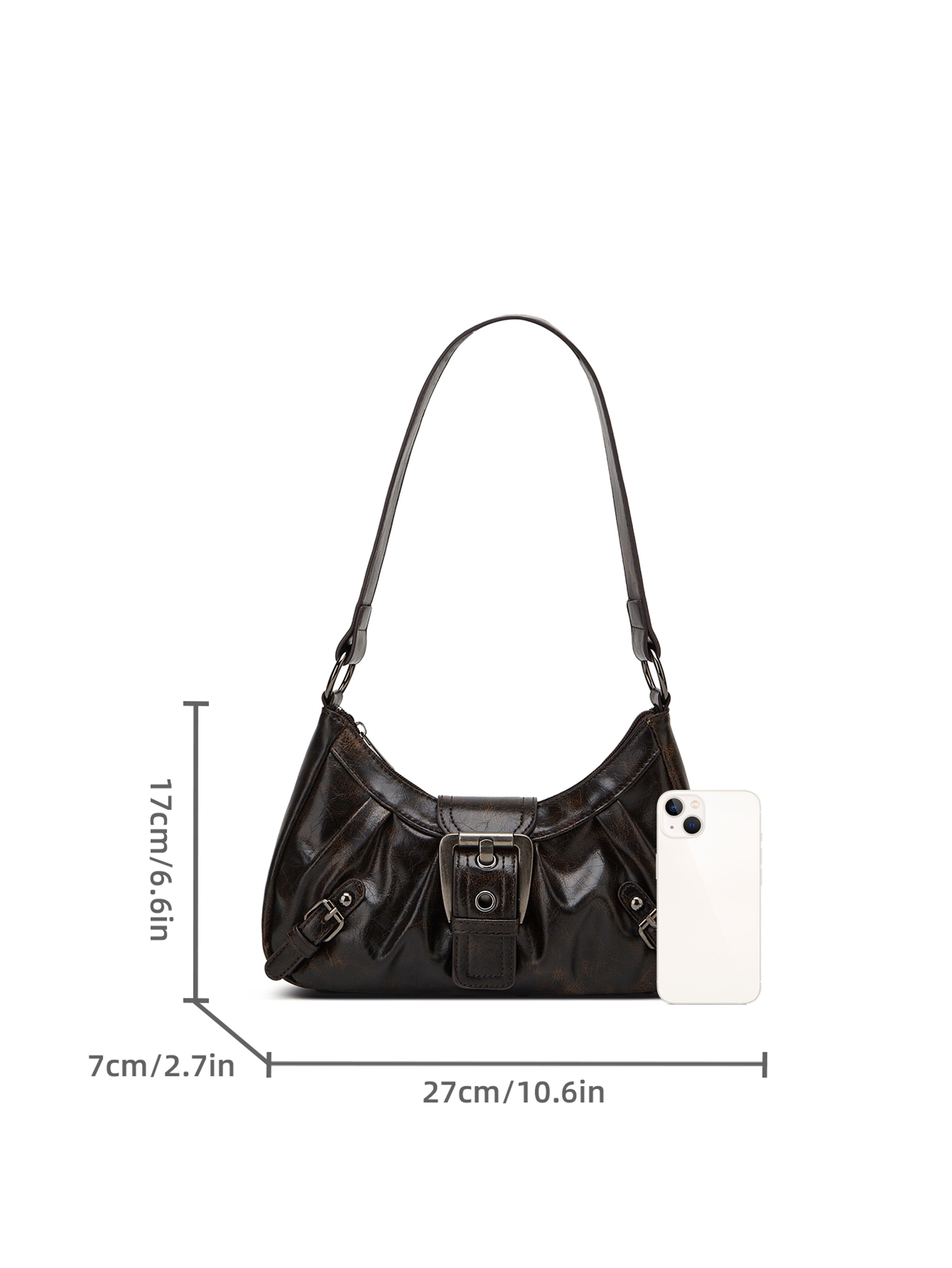 Fashionable Ladies Cool Leather Shoulder Bag Maillard Pleated Rivet Armpit Bag Retro Style Shoulder 4