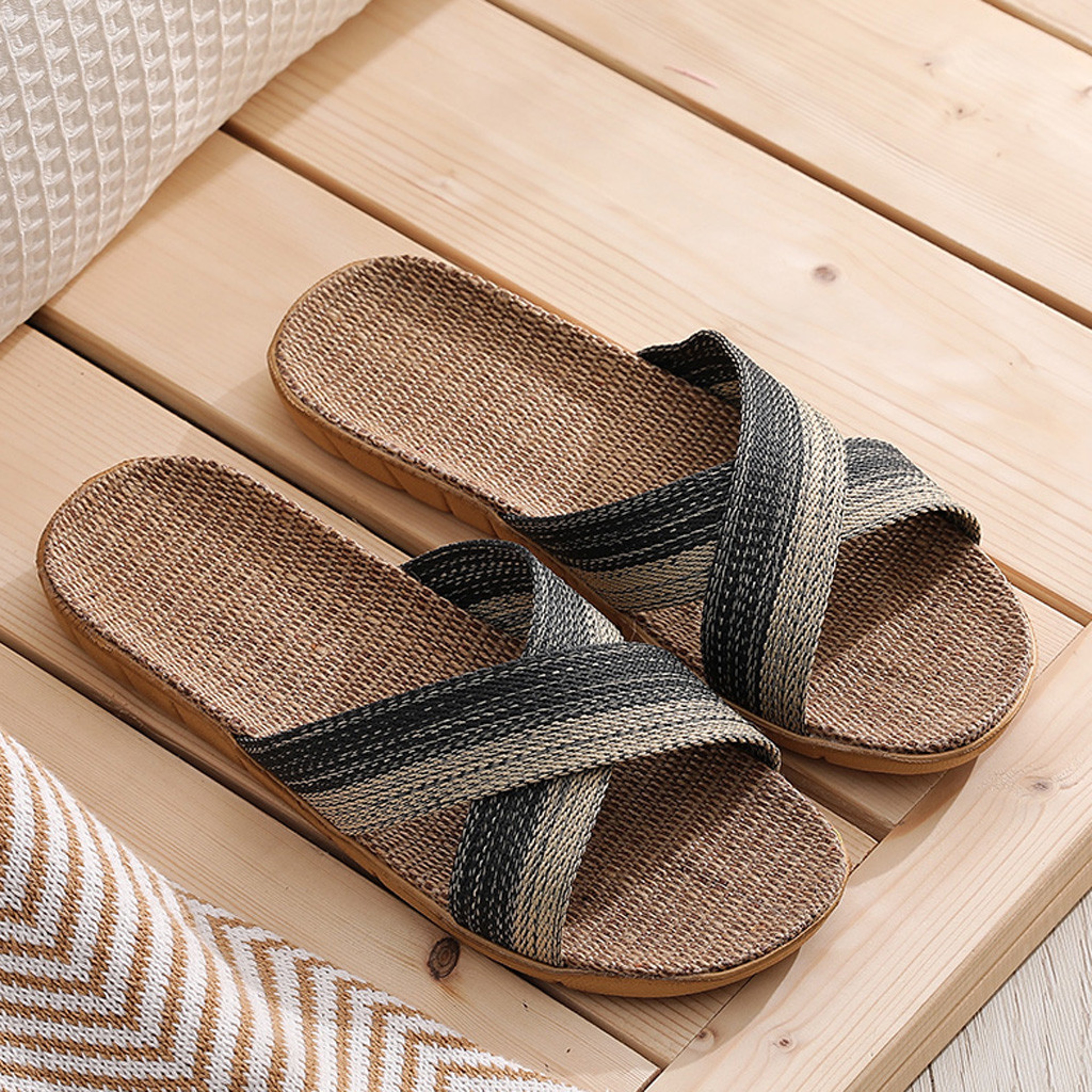 Casual Linen Slides Summer Men Flax Slippers Non-Slip Indoor Shoes Male Sandals – view 4