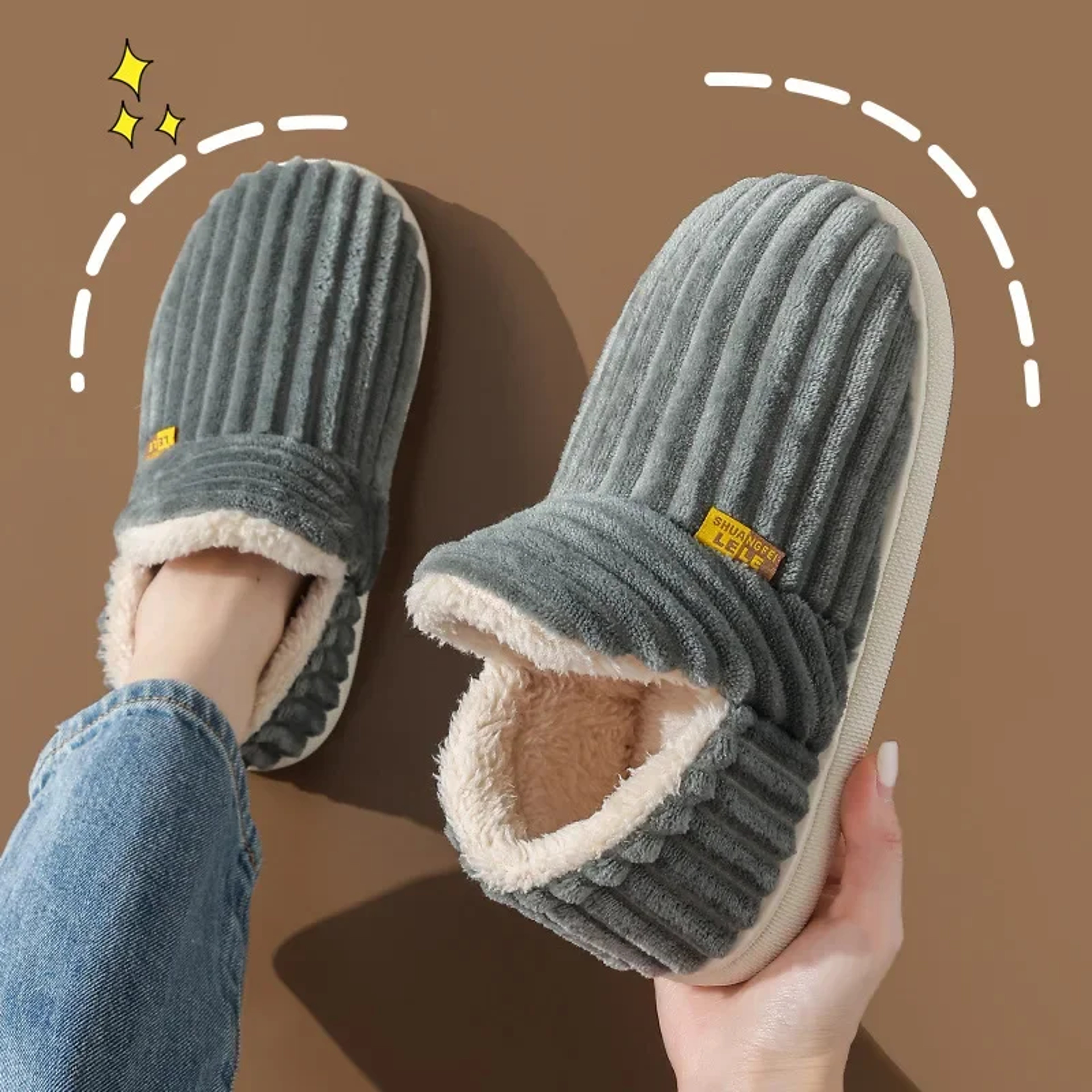 Winter Plush Slippers For Women Men NonSlip Solid Color Wrap Heels Flip Flops Casual Cotton Home Sh 0