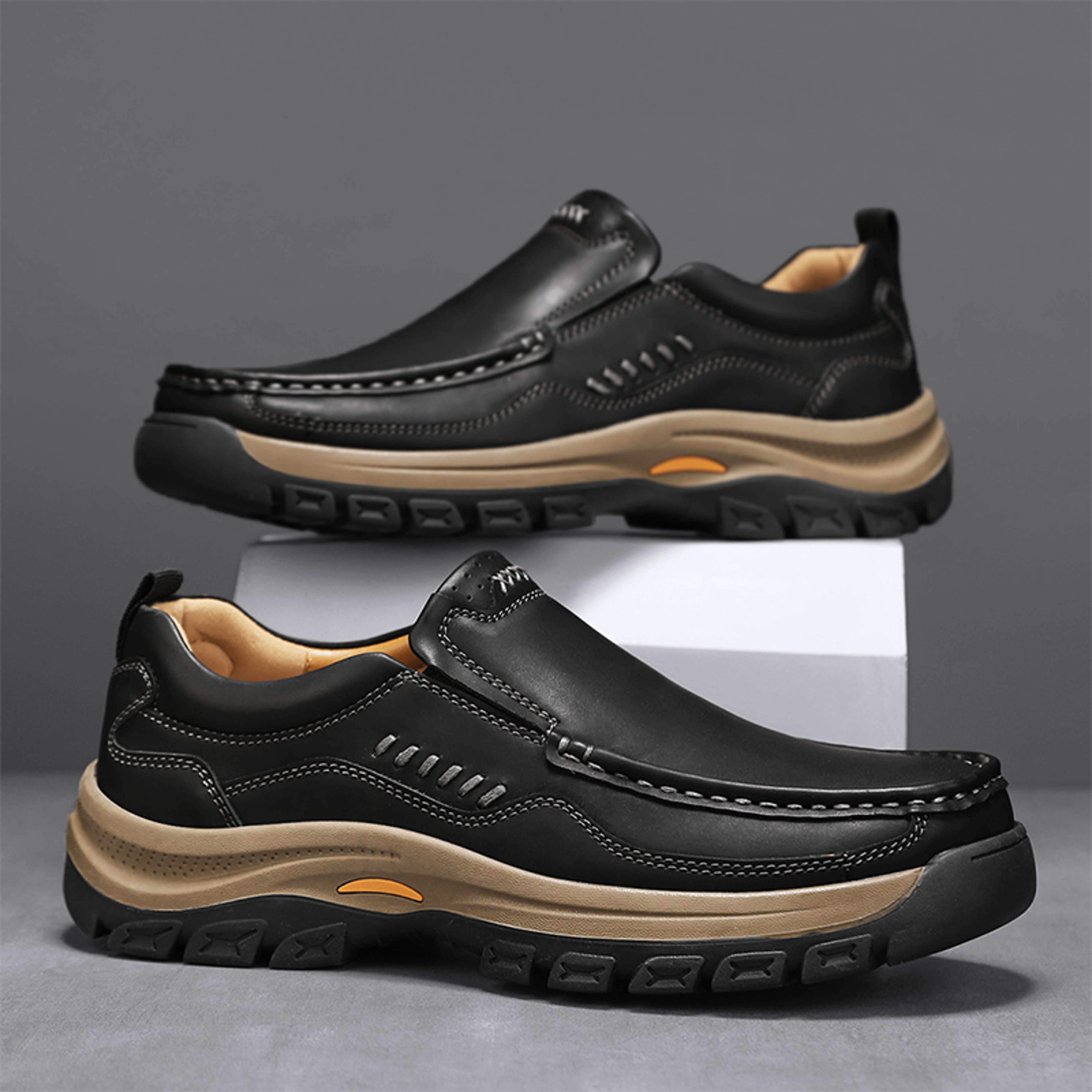 Simple Trendy SlipOn Sneakers Mens HandStitched Fashion Loafers Large Size Office Casual Shoes 0