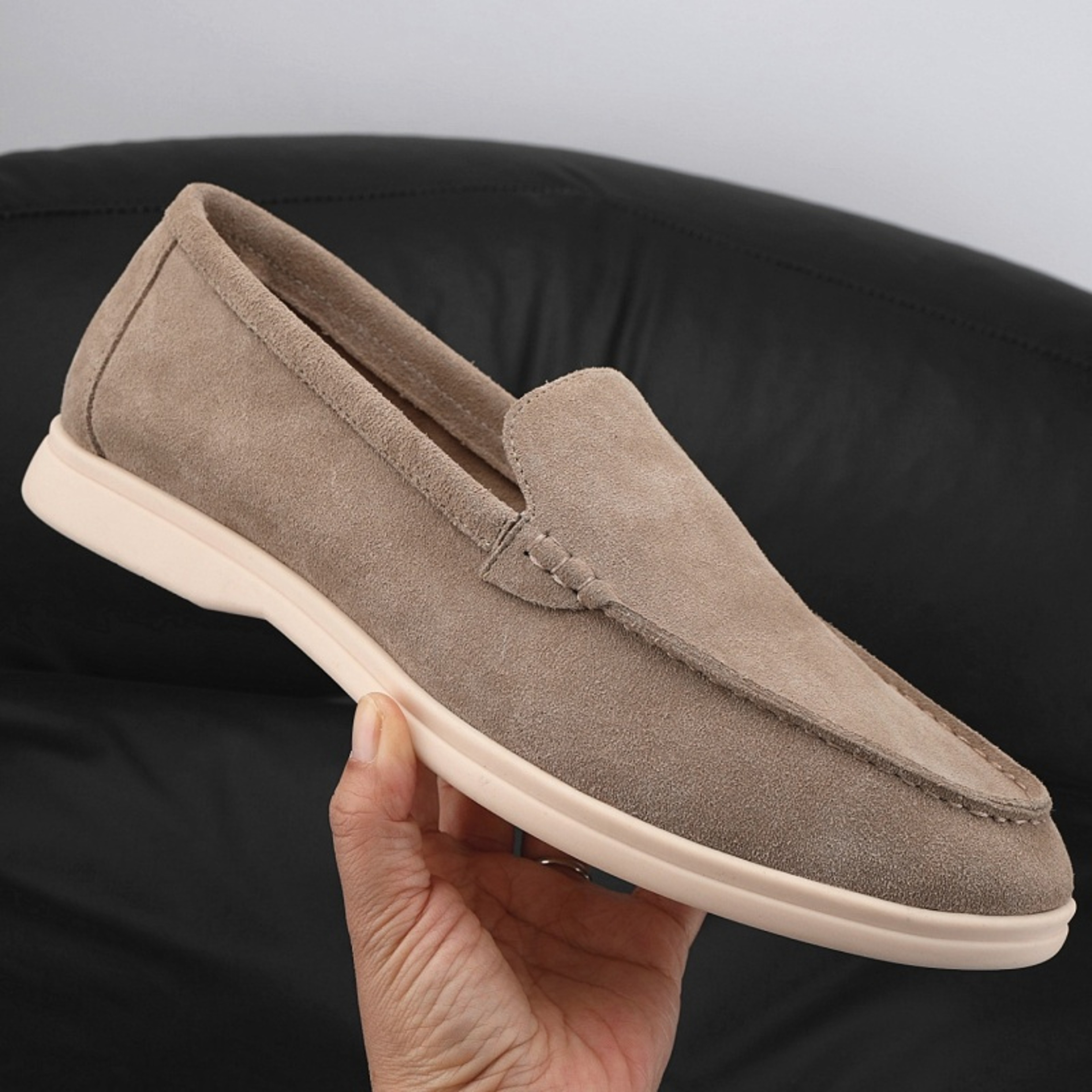 Classic Round Toe Soft Leather Loafers, Men's Suede Leather Comfort Loafers, Flat Casual Shoes – view 2