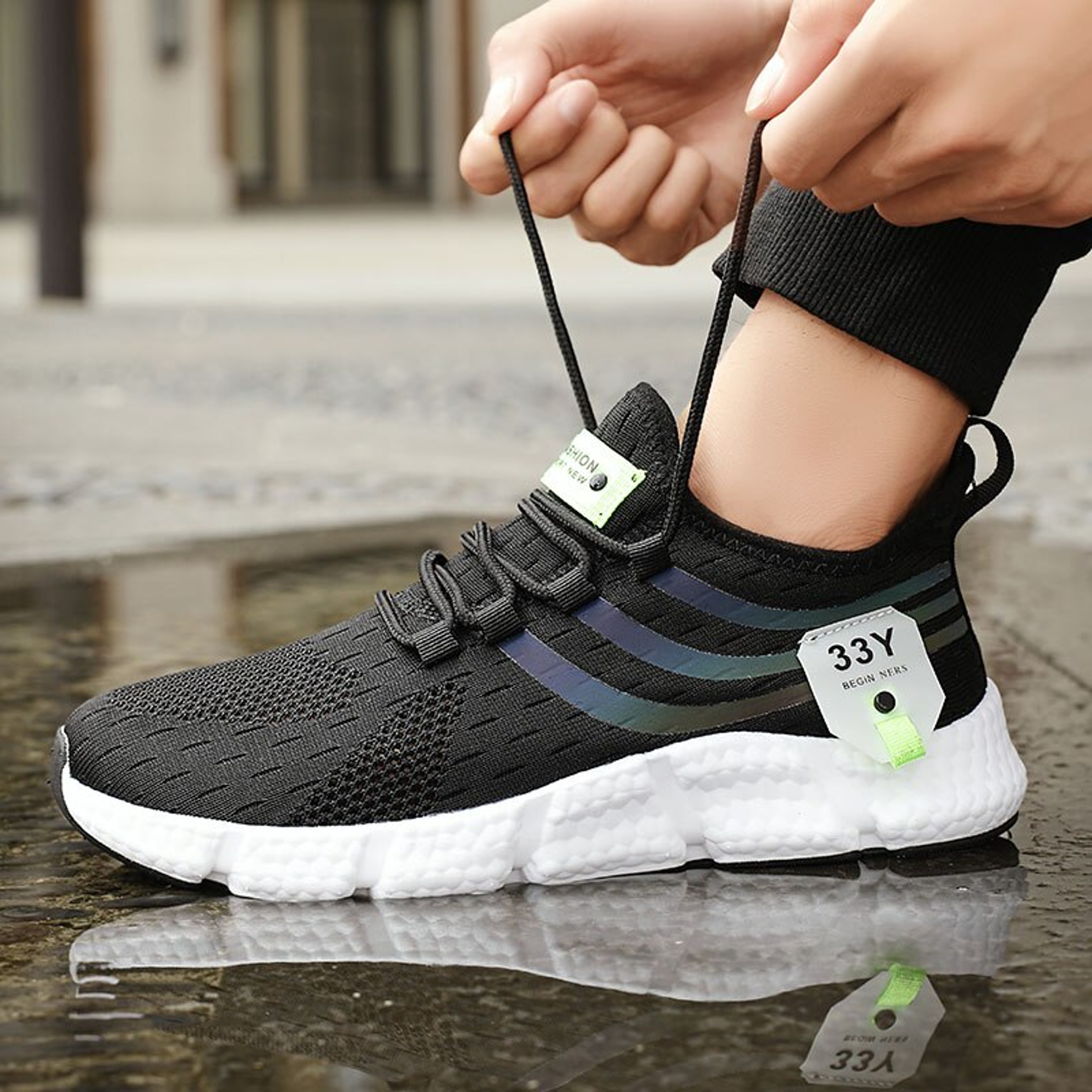Lightweight Sneakers For Men Breathable Running Shoes Casual Sport Outdoor Mesh Jogging Shoes Black 9