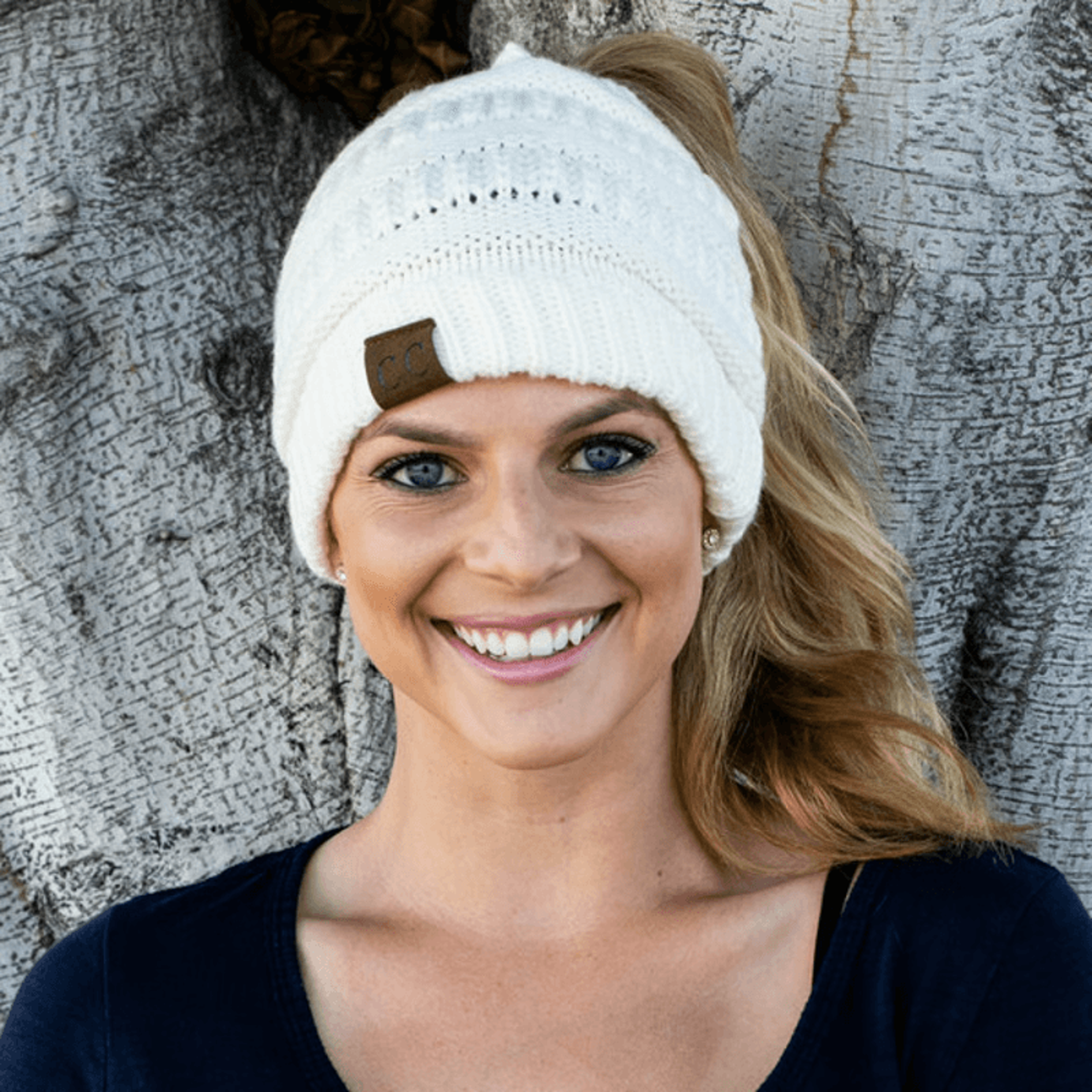ponytail beanie worn outdoors without ruining hairstyle