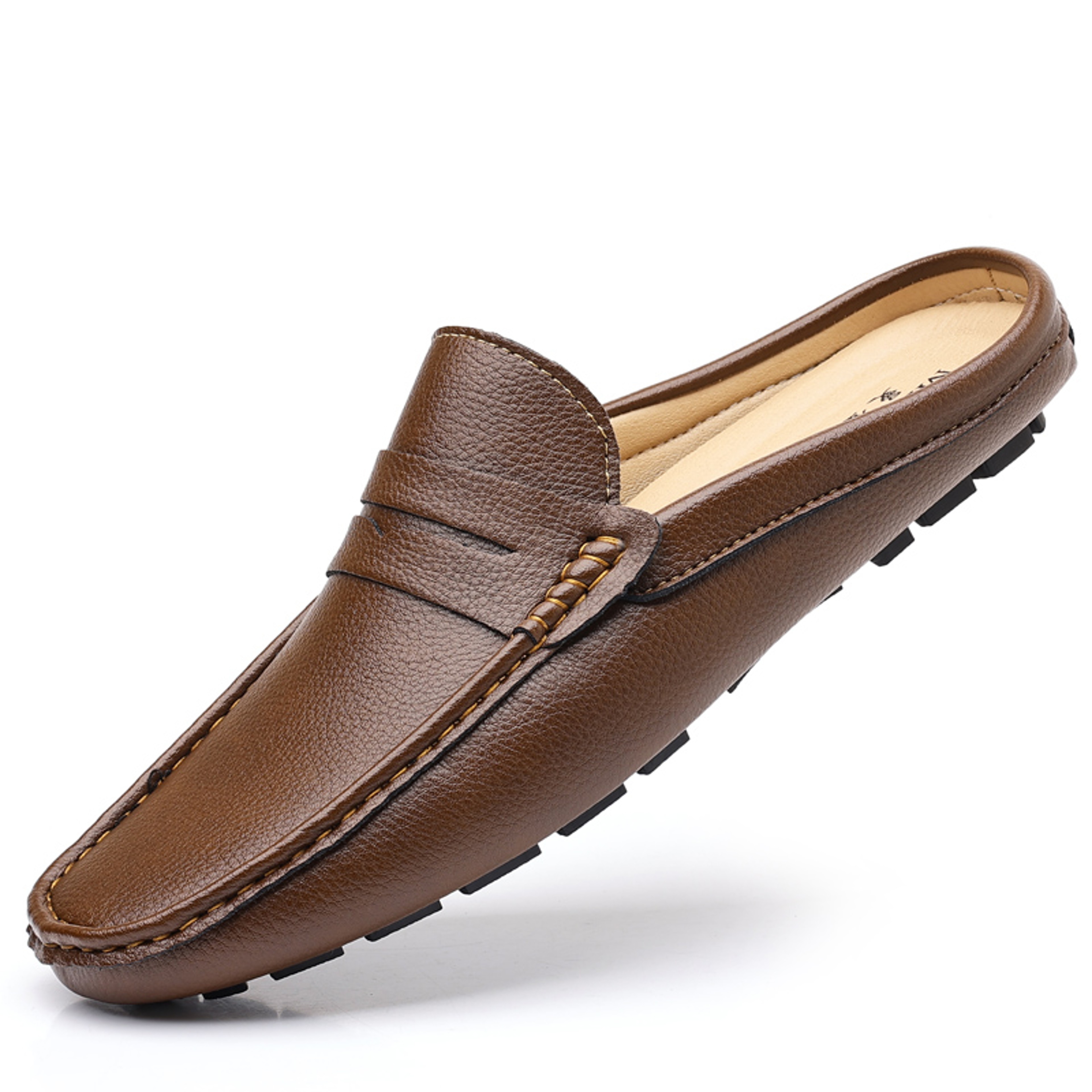 Breathable Casual Leather Slippers For Men Summer Slipon Loafers Comfy Half Shoes 4