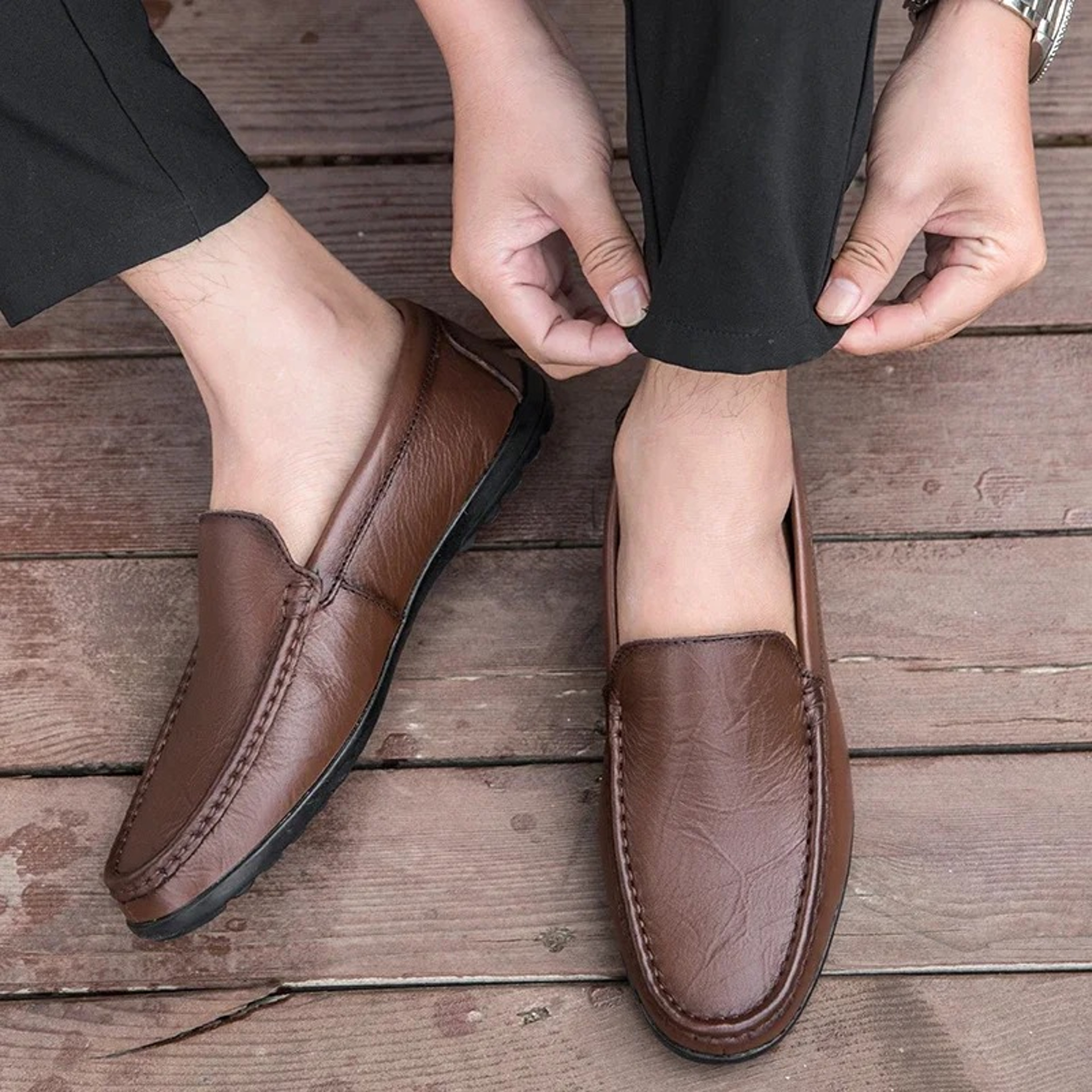 Luxury Brand Comfortable Men Loafers Genuine Leather Casual Shoes Breathable Italian Moccasins For  1