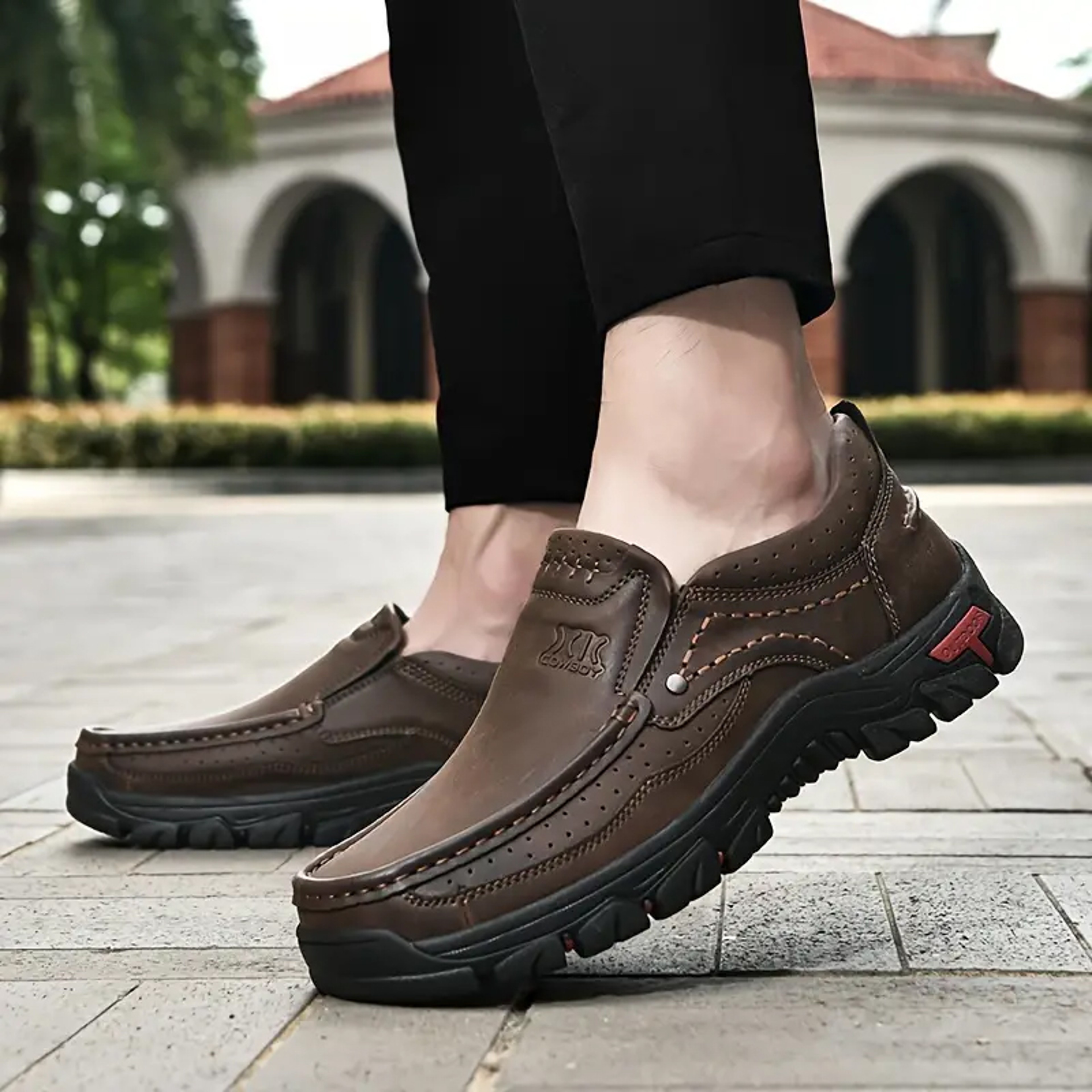 Casual Handmade Leather Men Shoes Outdoor Slip On Moccasins Flats Walking Shoes NonSlip 0