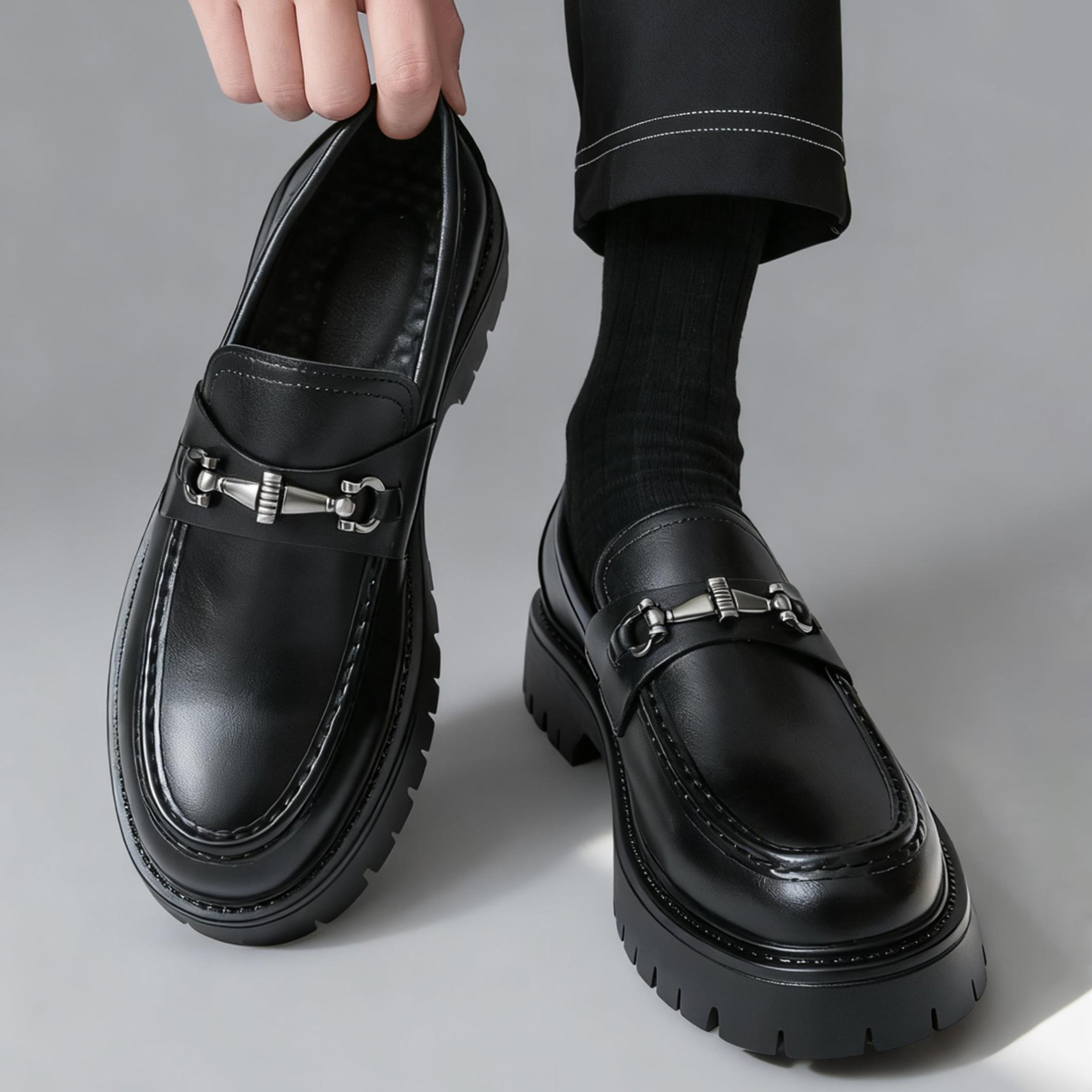 Men's Penny Loafers, Slip-On Business Shoes, Fashion Classic Thick Sole with Metal Buckle – view 5