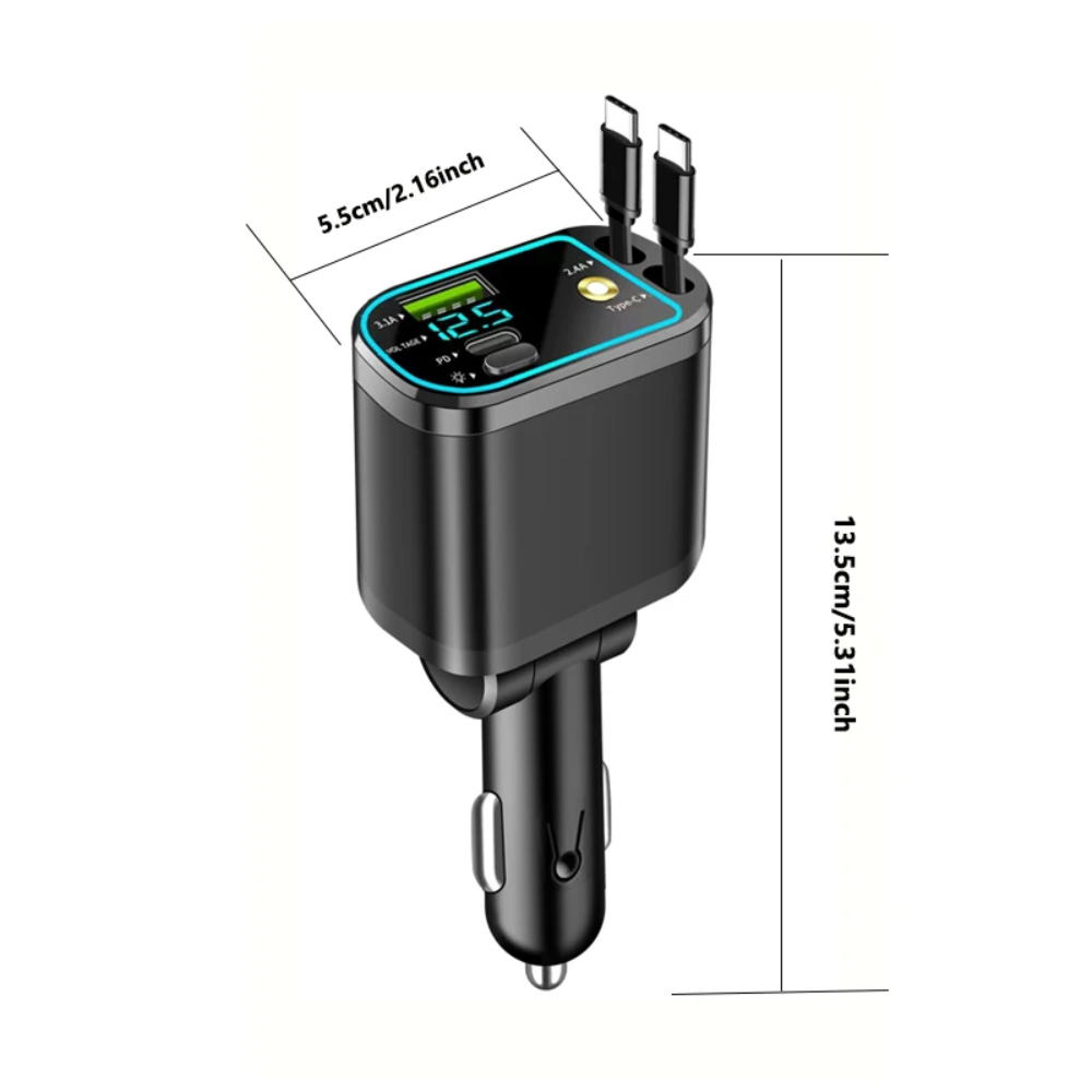 Samsung Fast Charging USB Type C Car Phone Charger, Car Charger With 2 Retractable Cable For iPhone With Star Lights – view 6