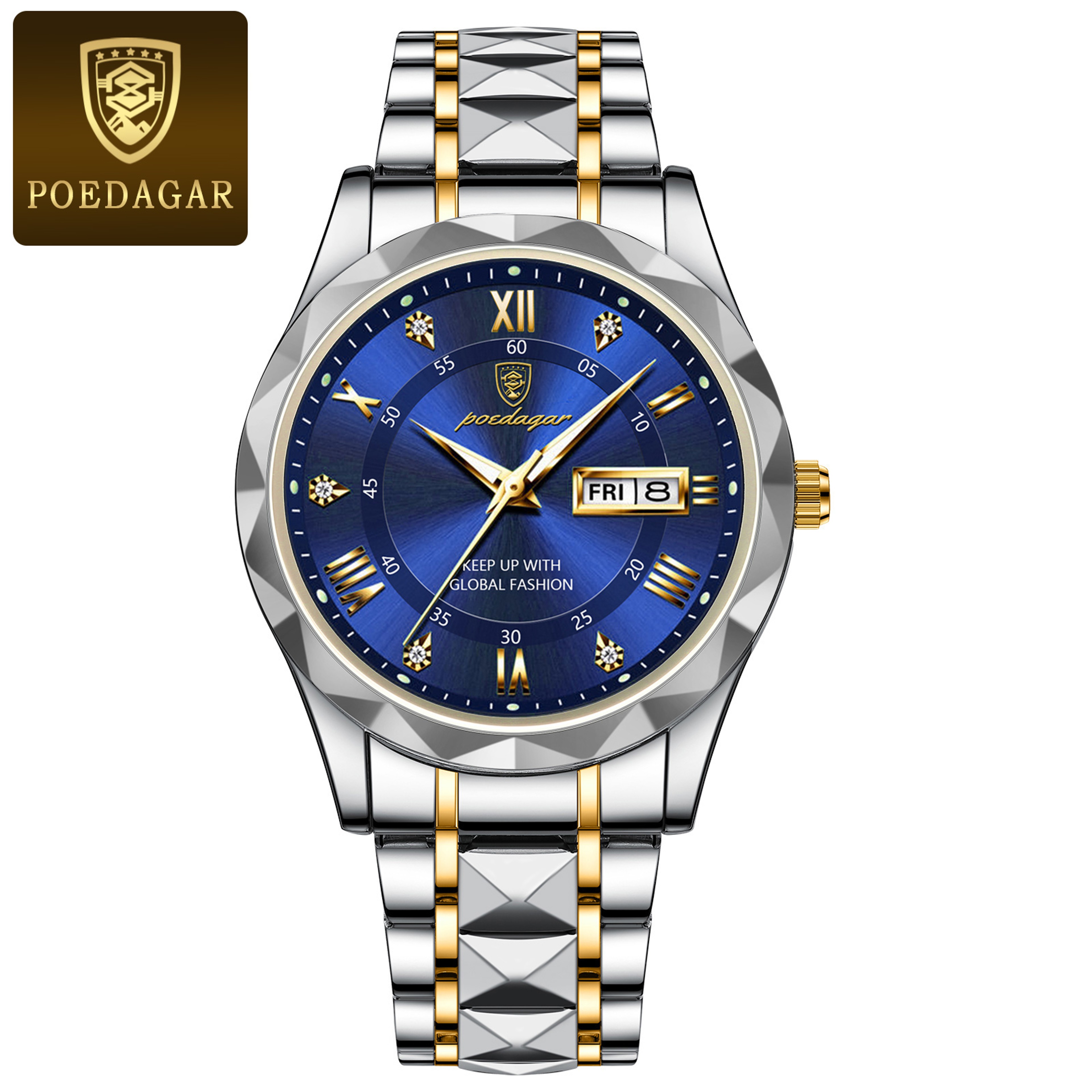 Waterproof Stainless Steel Luminous Man Wristwatch Luxury Business Men Watches Date Week Quartz Spo 9