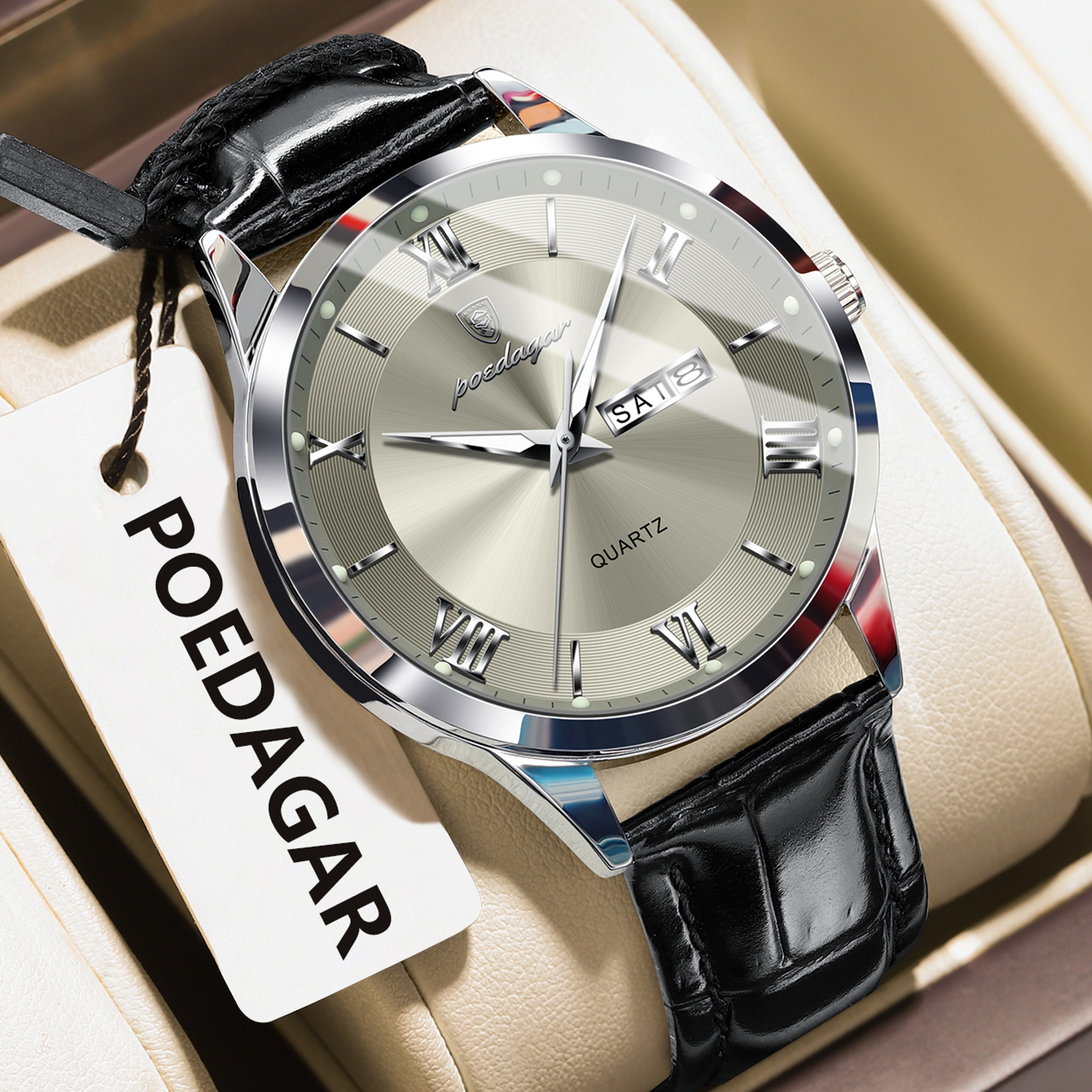 Luxury Business Wristwatch For Men Date Week Leather Quartz Male Watch Waterproof Luminous Fashion