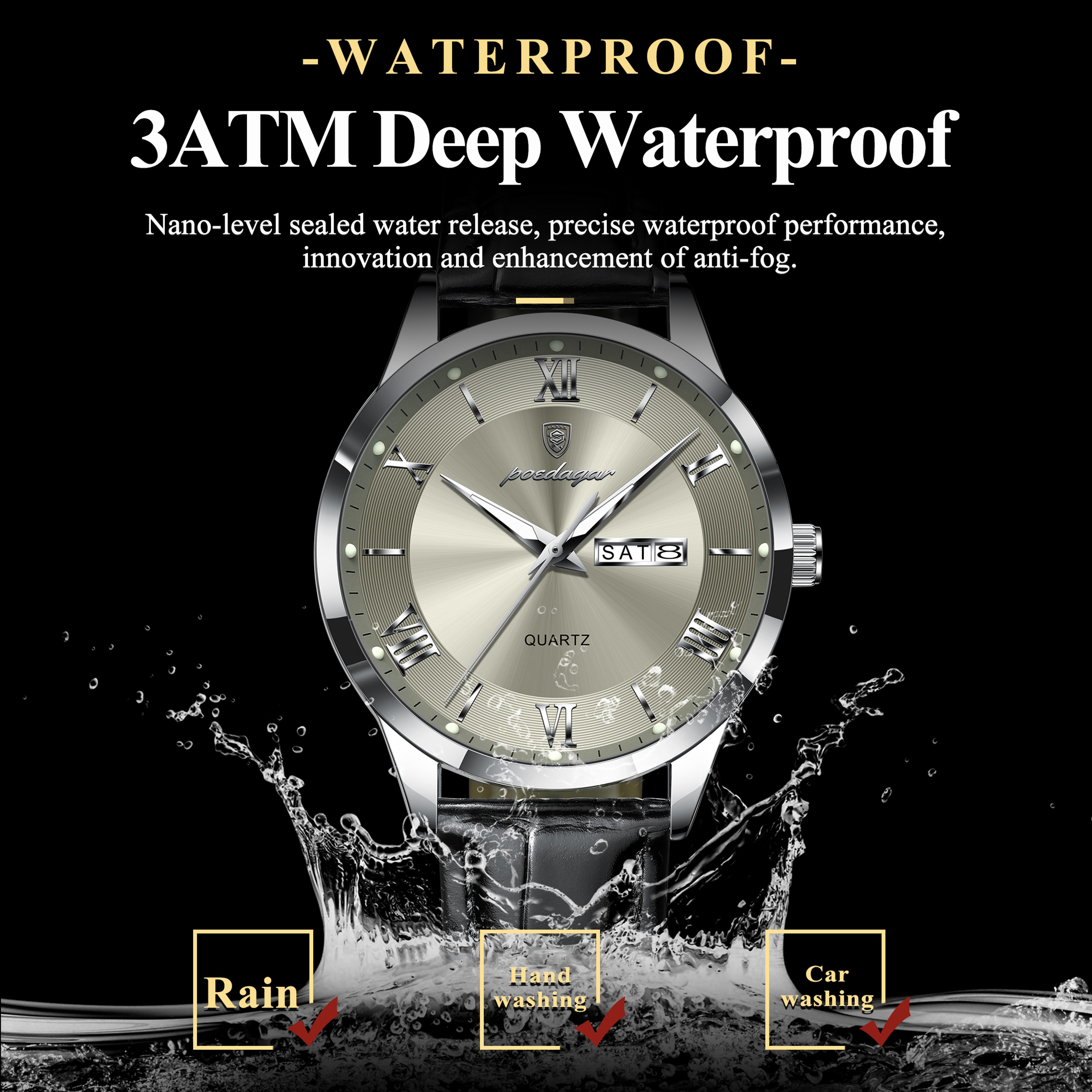 Luxury Business Wristwatch For Men Date Week Leather Quartz Male Watch Waterproof Luminous Fashion