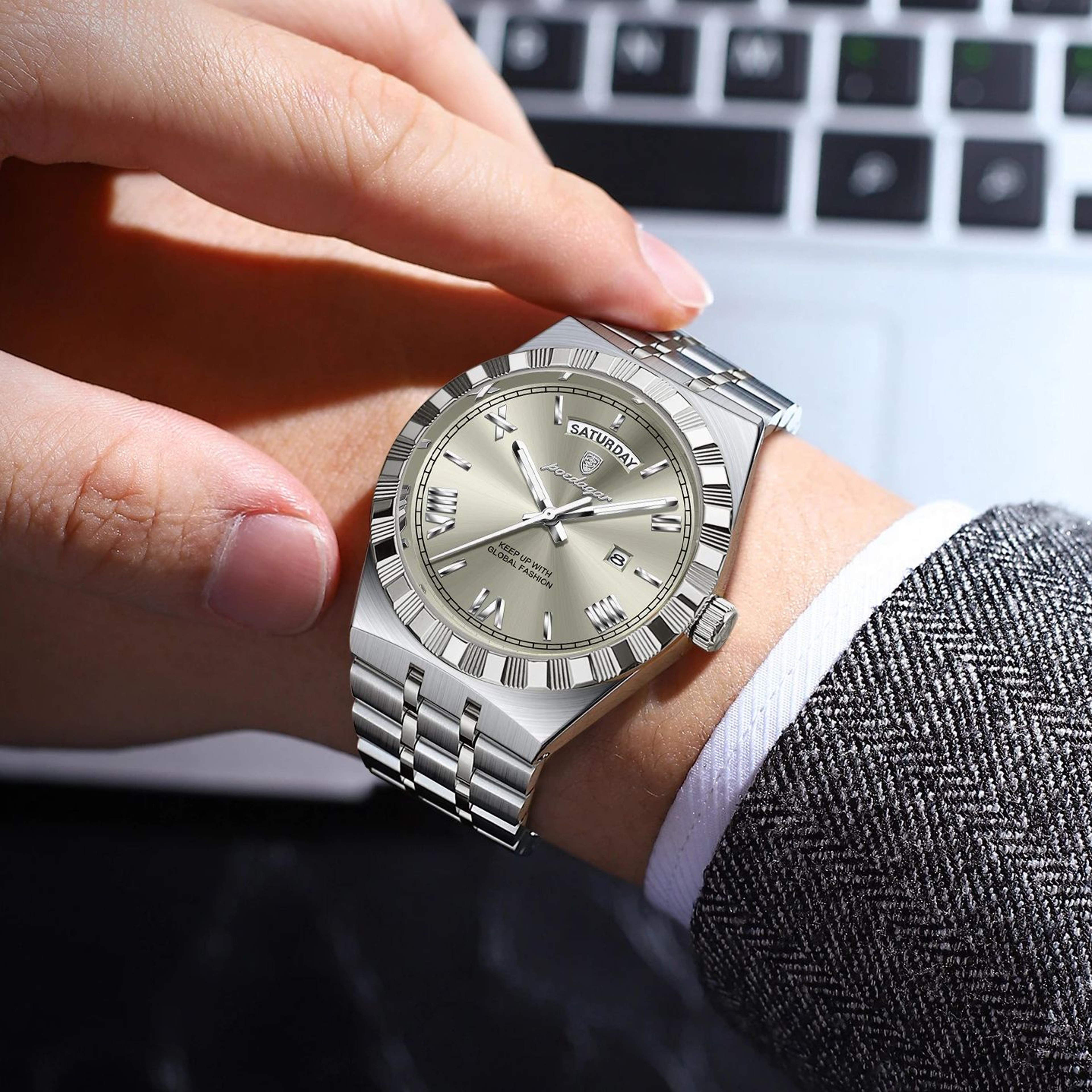Quartz Business Watches For Men Luxury Fashion Man Wristwatch Waterproof Luminous Stainless Steel C 4