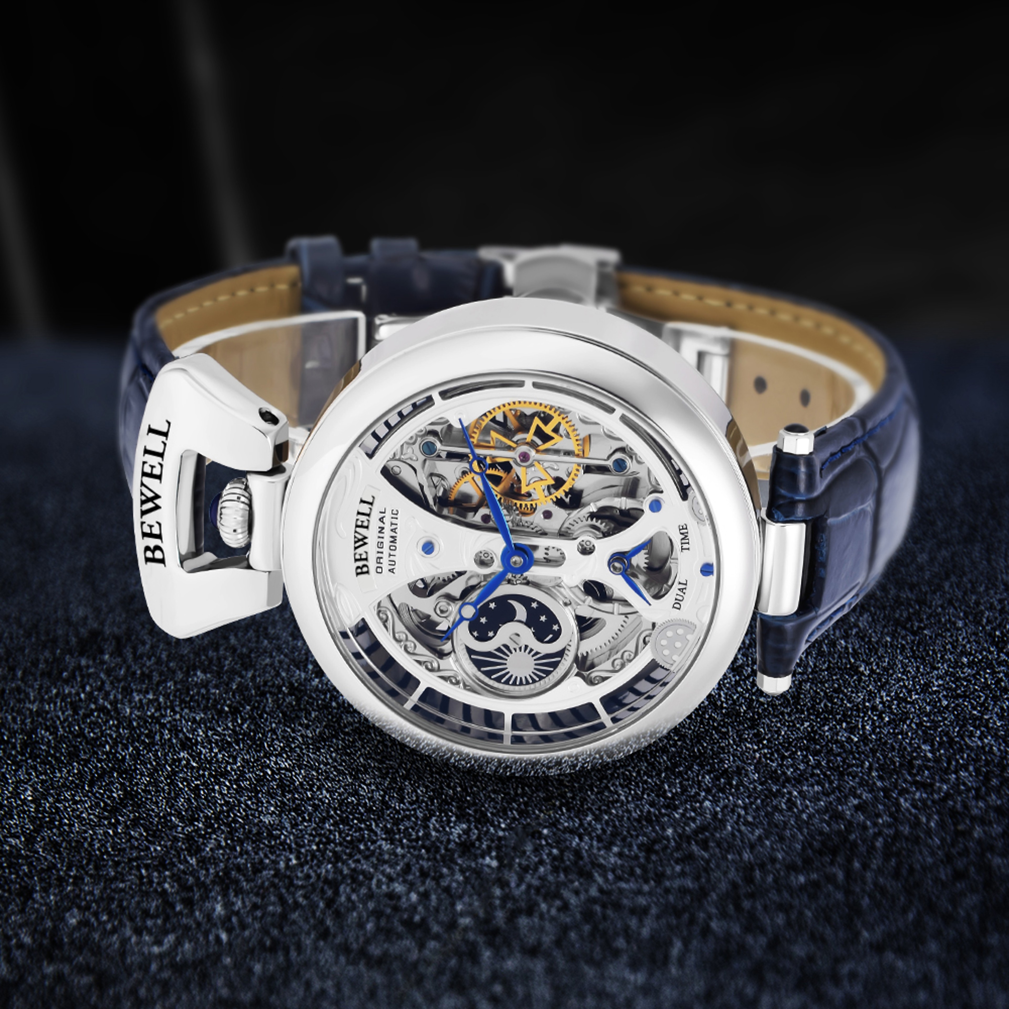 Automatic Mechanical Watch High-End Waterproof with Leather Strap, Stainless Steel Transparent Back Cover – view 5