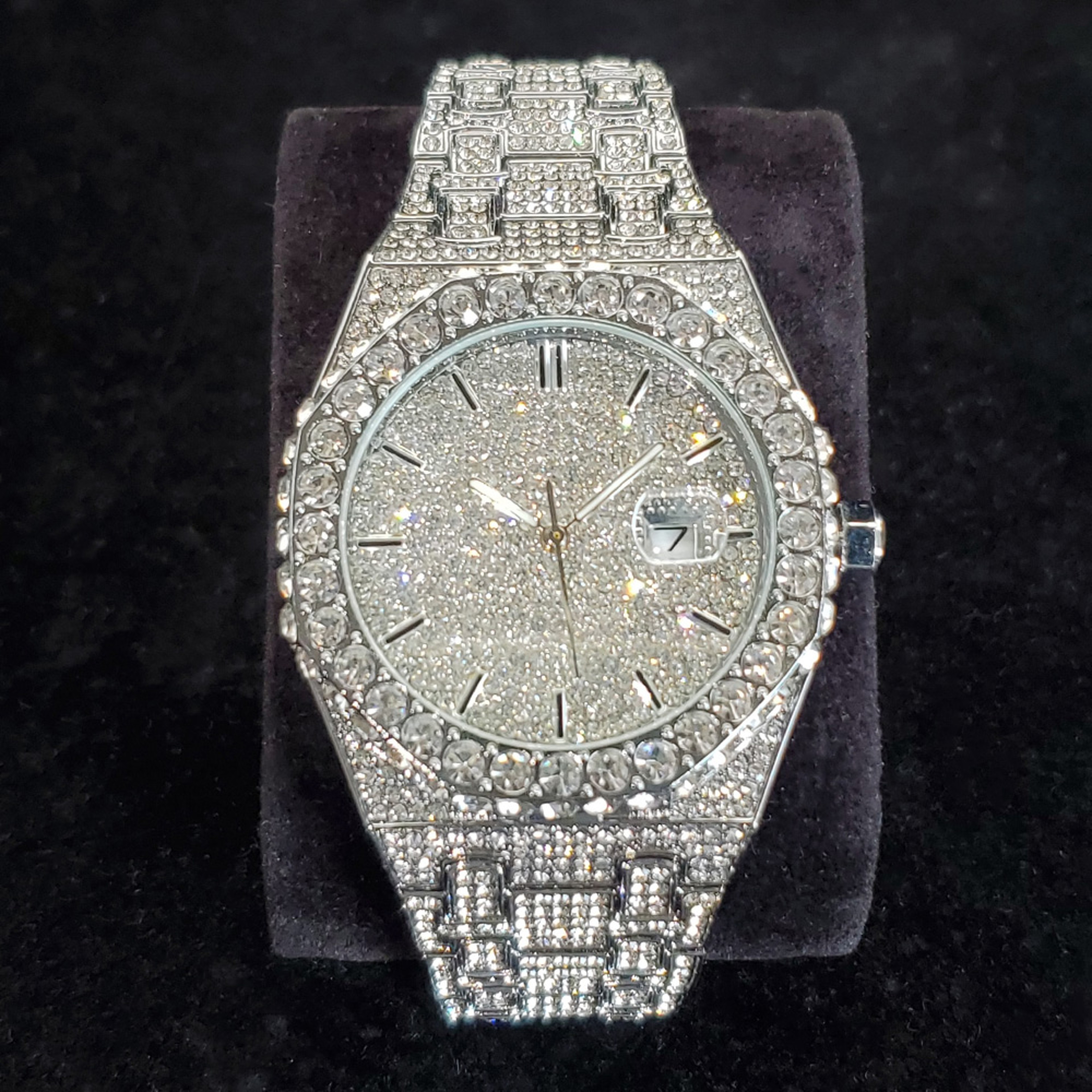 Famous Brand Fashion Iced Out Quartz Wristwatch Luxury Diamond Gold Watches For Men Shiny Stainless 6
