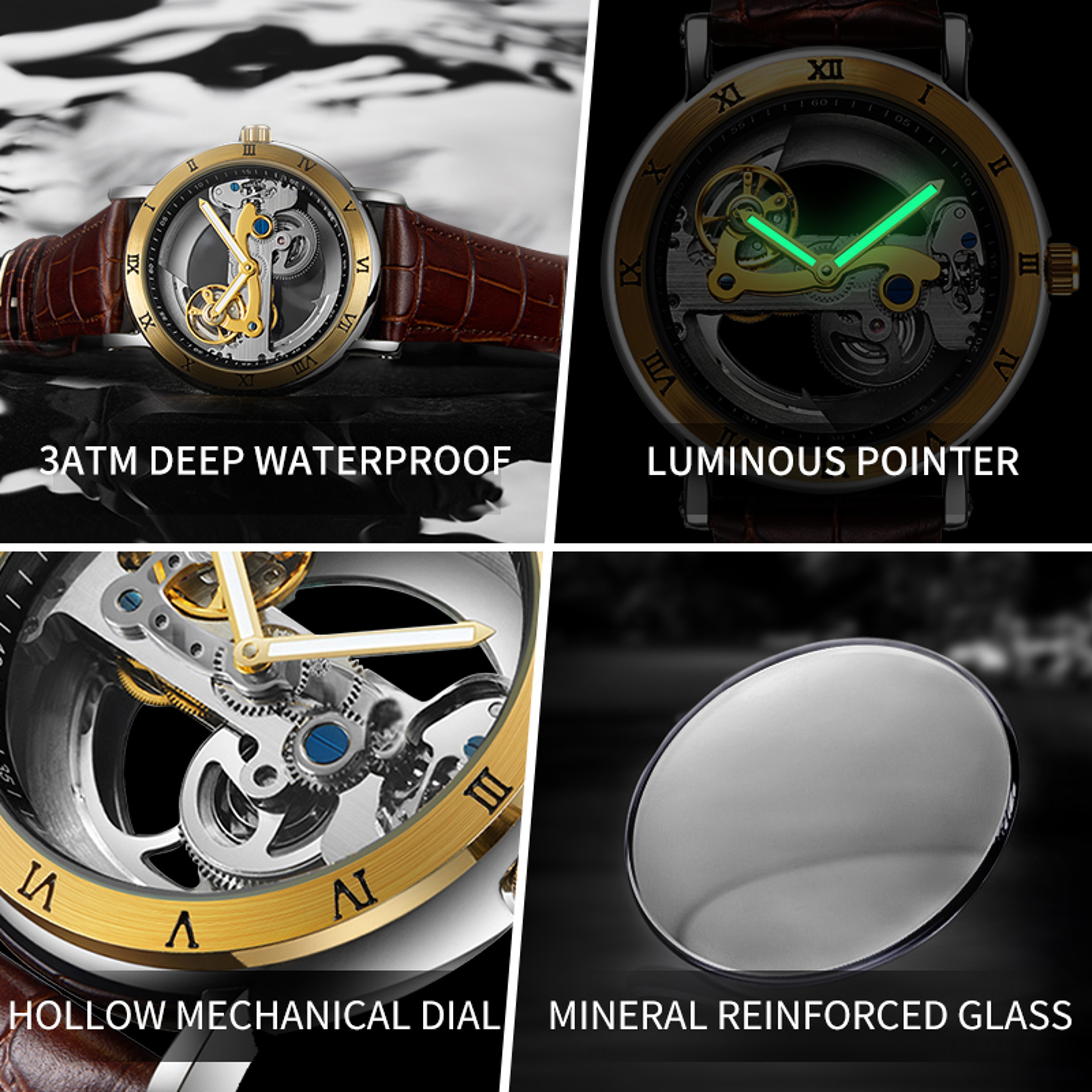 Automatic Mechanical Mens Watch, Mechanical Wristwatches Watches for Man, Watches Golden Bridge Skeleton – view 5