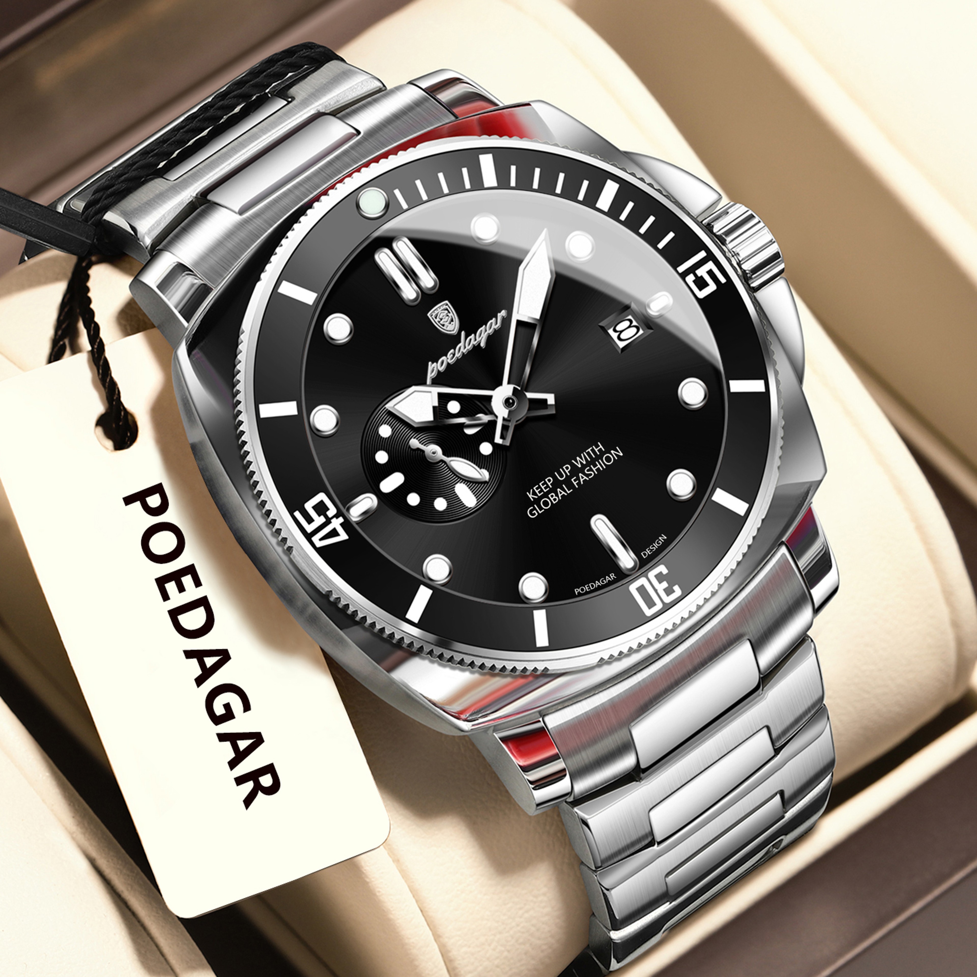 Waterproof Luminous Date Mens Watches Stainless Steel Business Quartz Luxury Wristwatch For Men 12