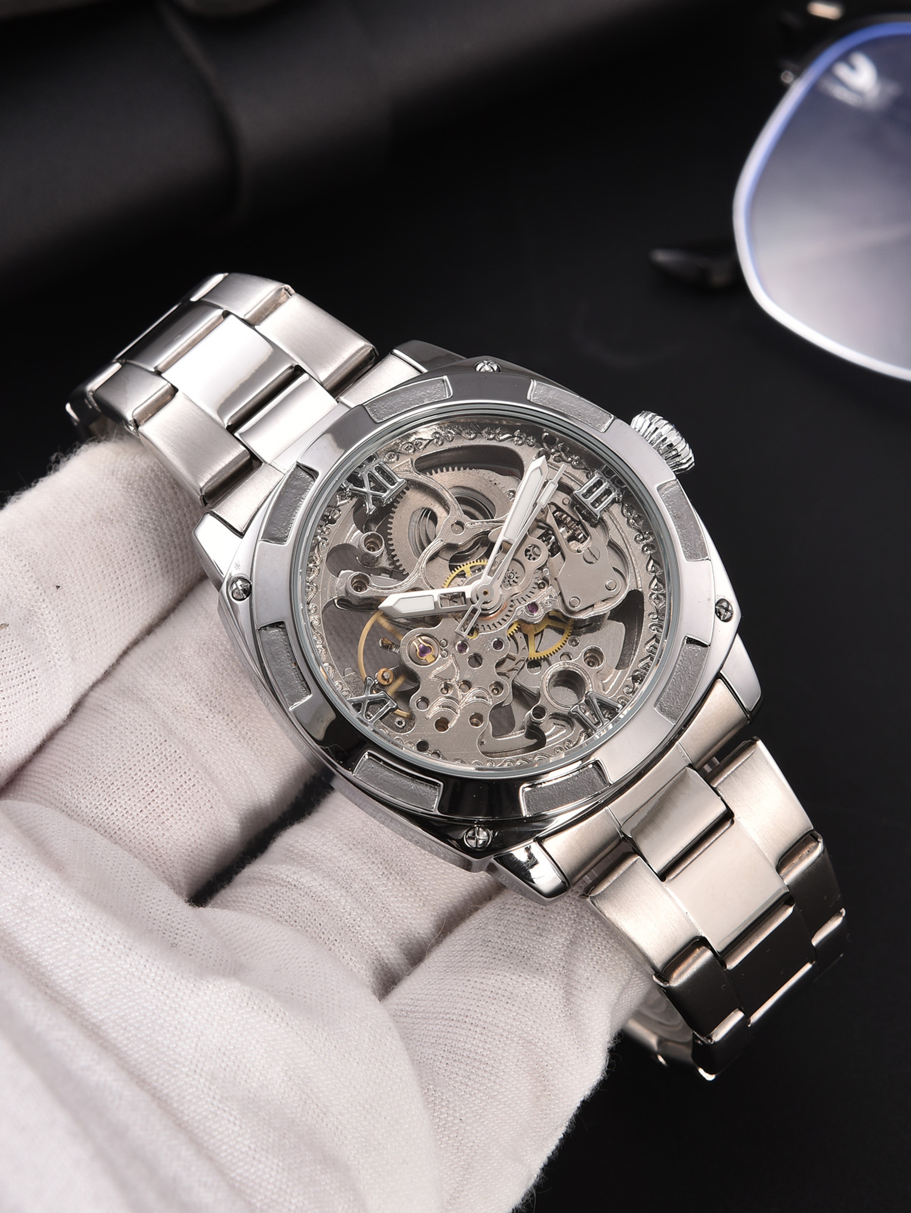 Luxury Mechanical Watches Skeleton Waterproof Men Automatic Watch Stainless Steel Mens Watch 2