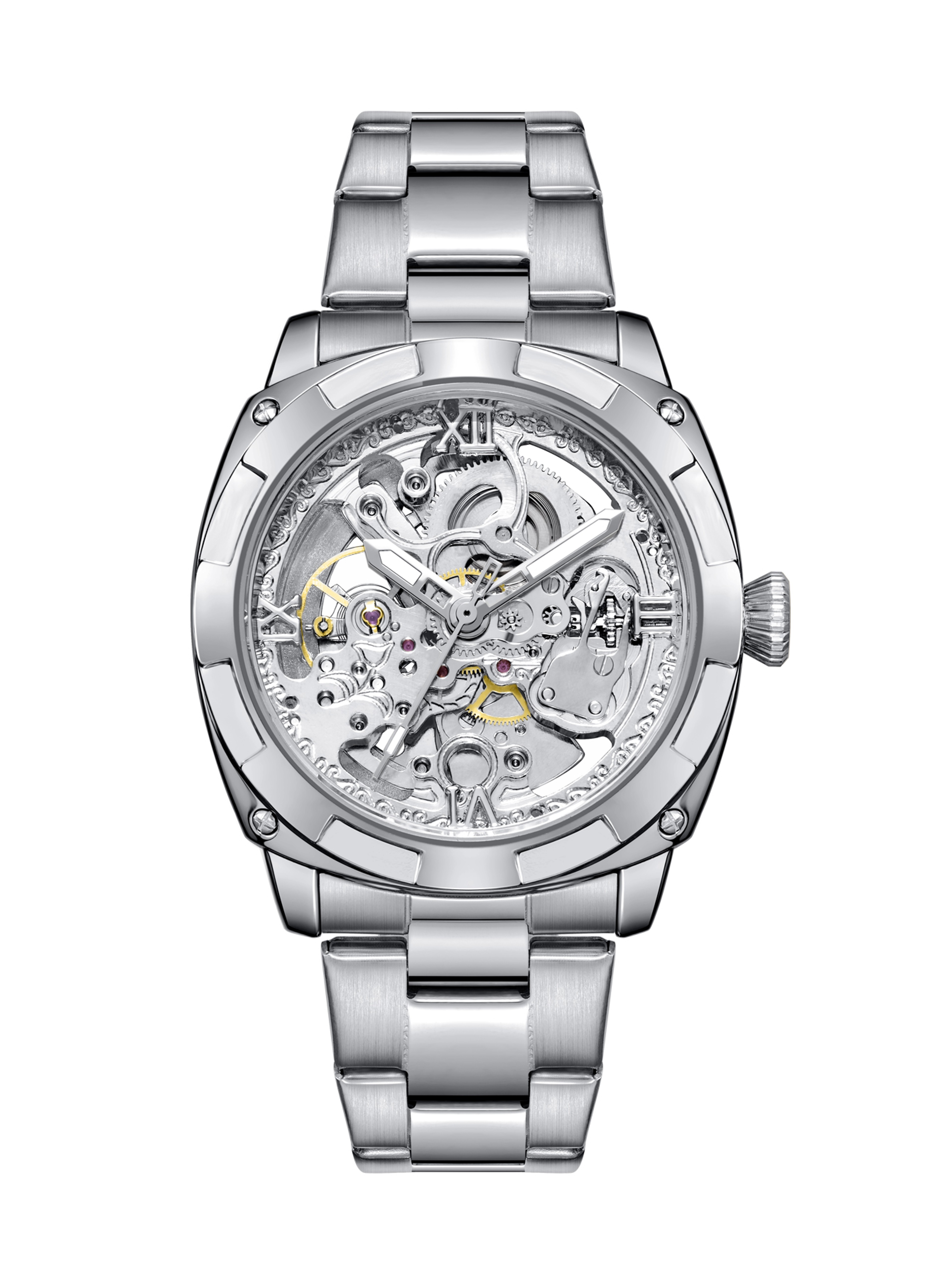 Luxury Mechanical Watches Skeleton Waterproof Men Automatic Watch Stainless Steel Mens Watch 6