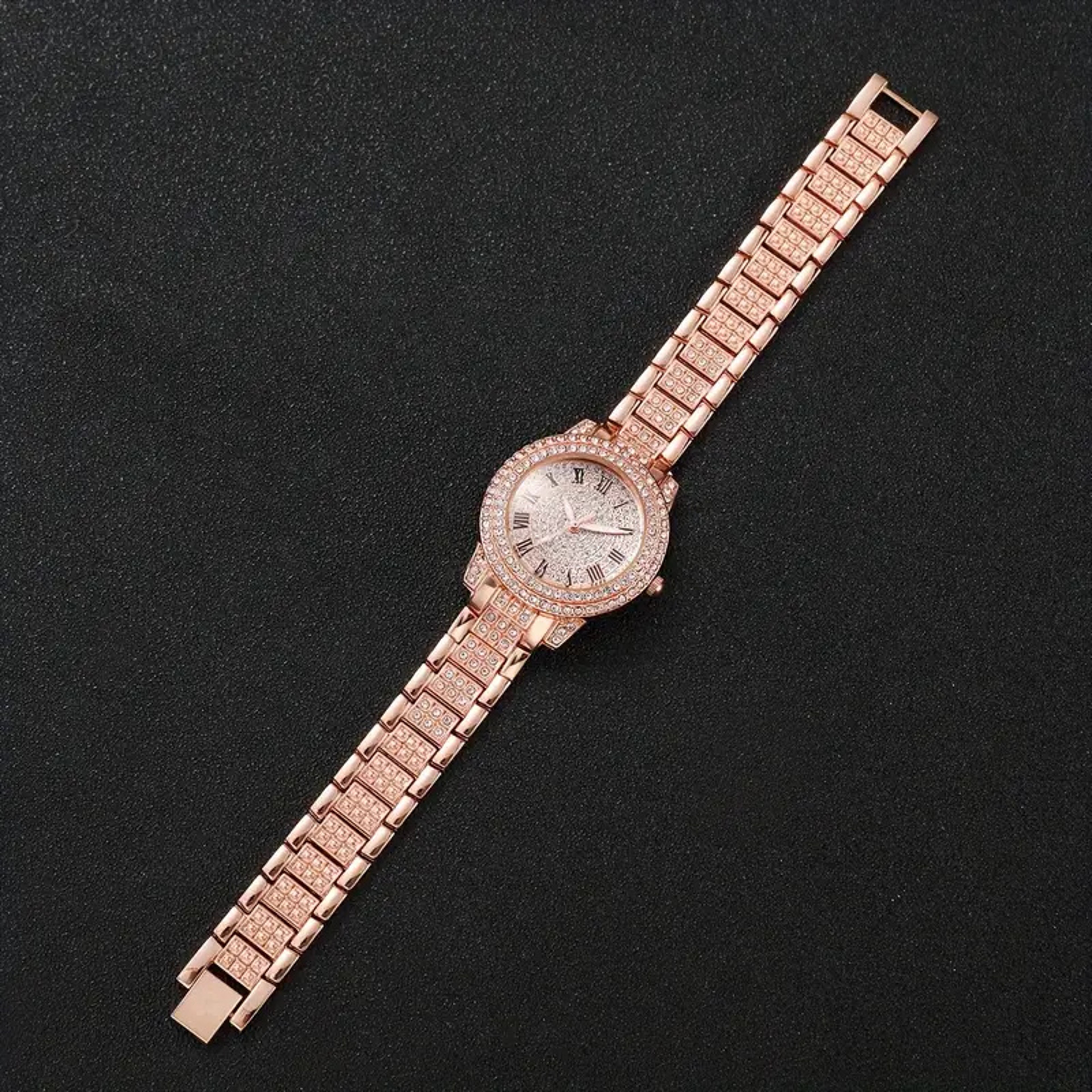 Full Diamond Roman Quartz Watch Set In Luxury Gold Silver Rose Gold Alloy Perfect For Business Occa 2