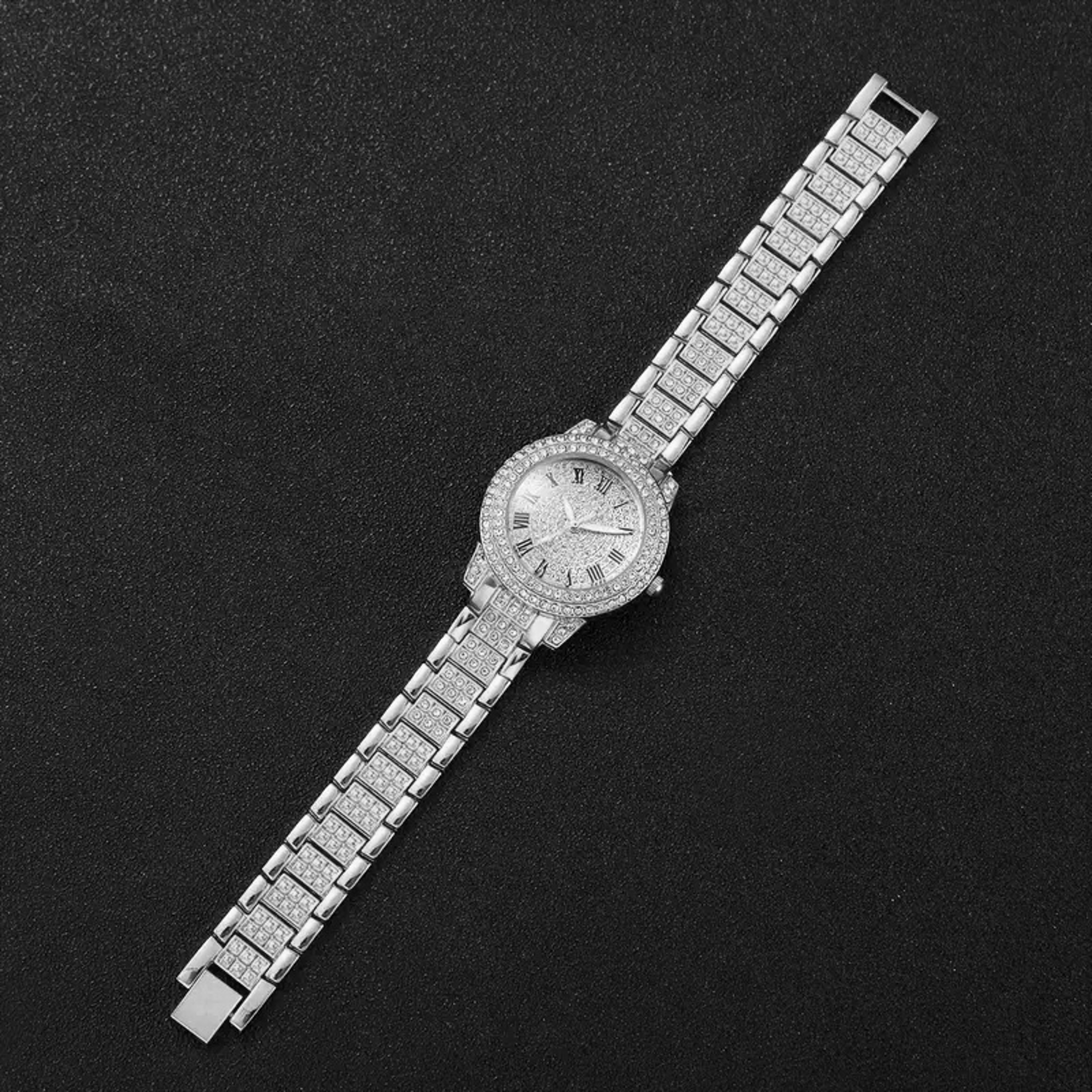Full Diamond Roman Quartz Watch Set In Luxury Gold Silver Rose Gold Alloy Perfect For Business Occa 4