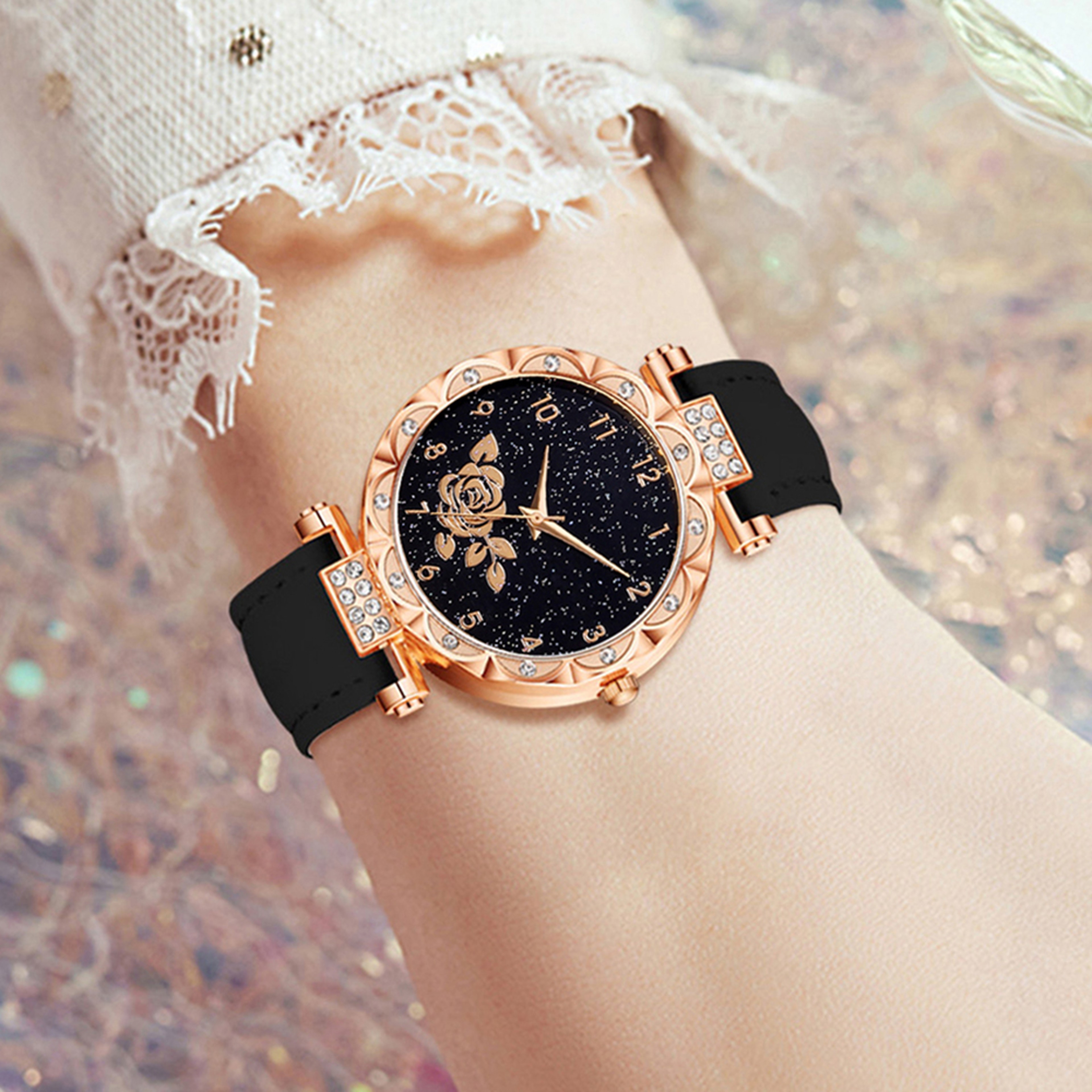 Elegant Women's Watch Set with Flower Element Dial, Quartz Watch, Bracelet, Necklace, Ring, and Earrings – view 5
