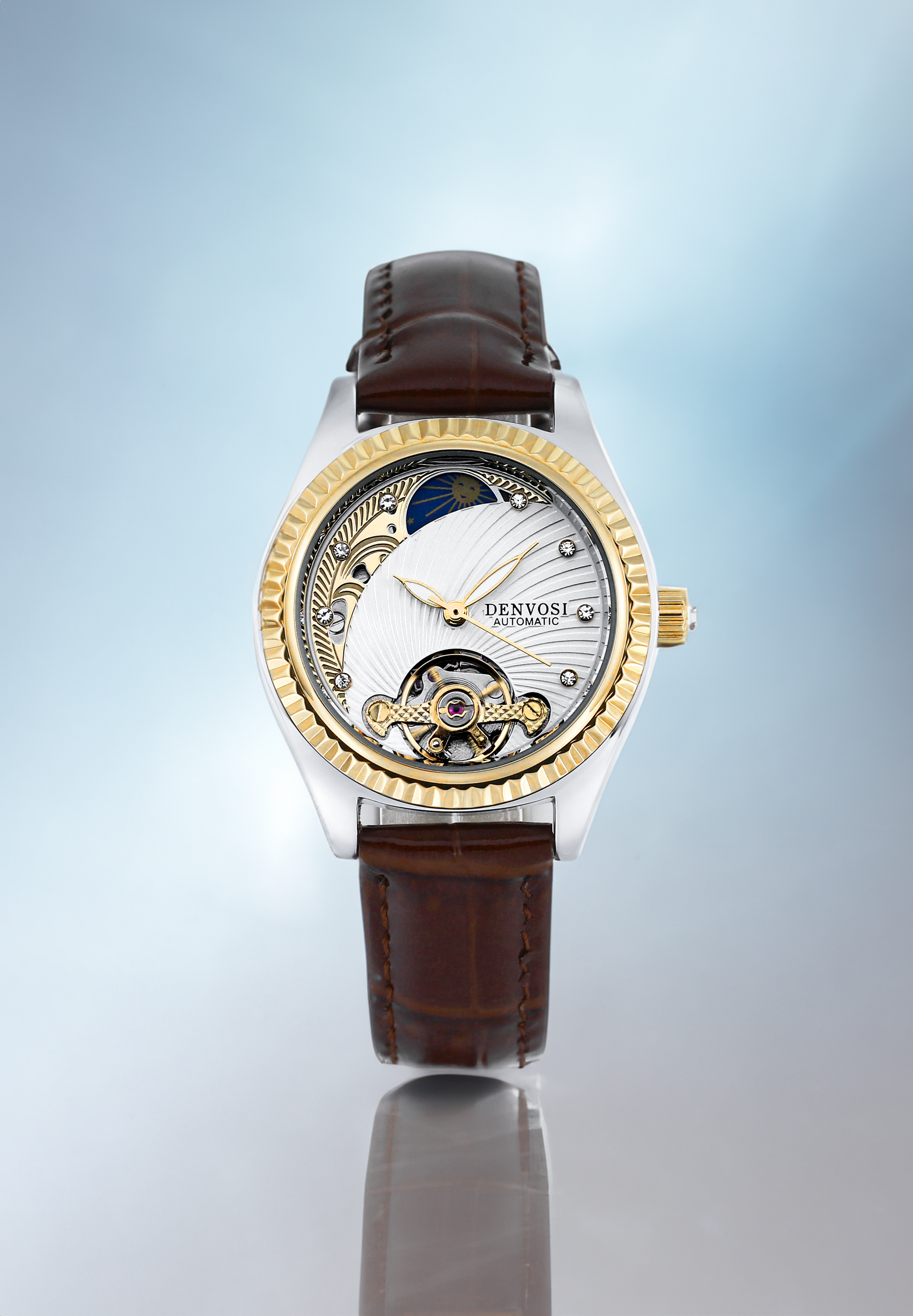 Luxury Fashion Casual Leather Watch For Ladies Flywheel Double Hollowed Automatic Mechanical Waterp 1