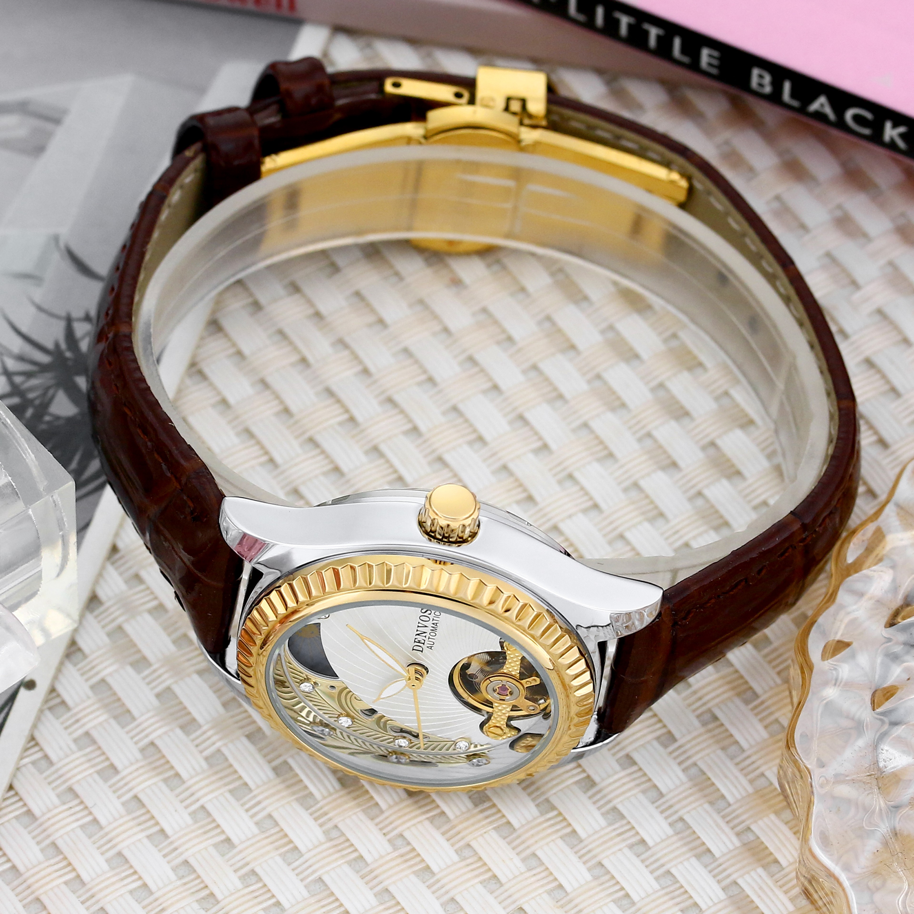 Luxury Fashion Casual Leather Watch For Ladies Flywheel Double Hollowed Automatic Mechanical Waterp 2